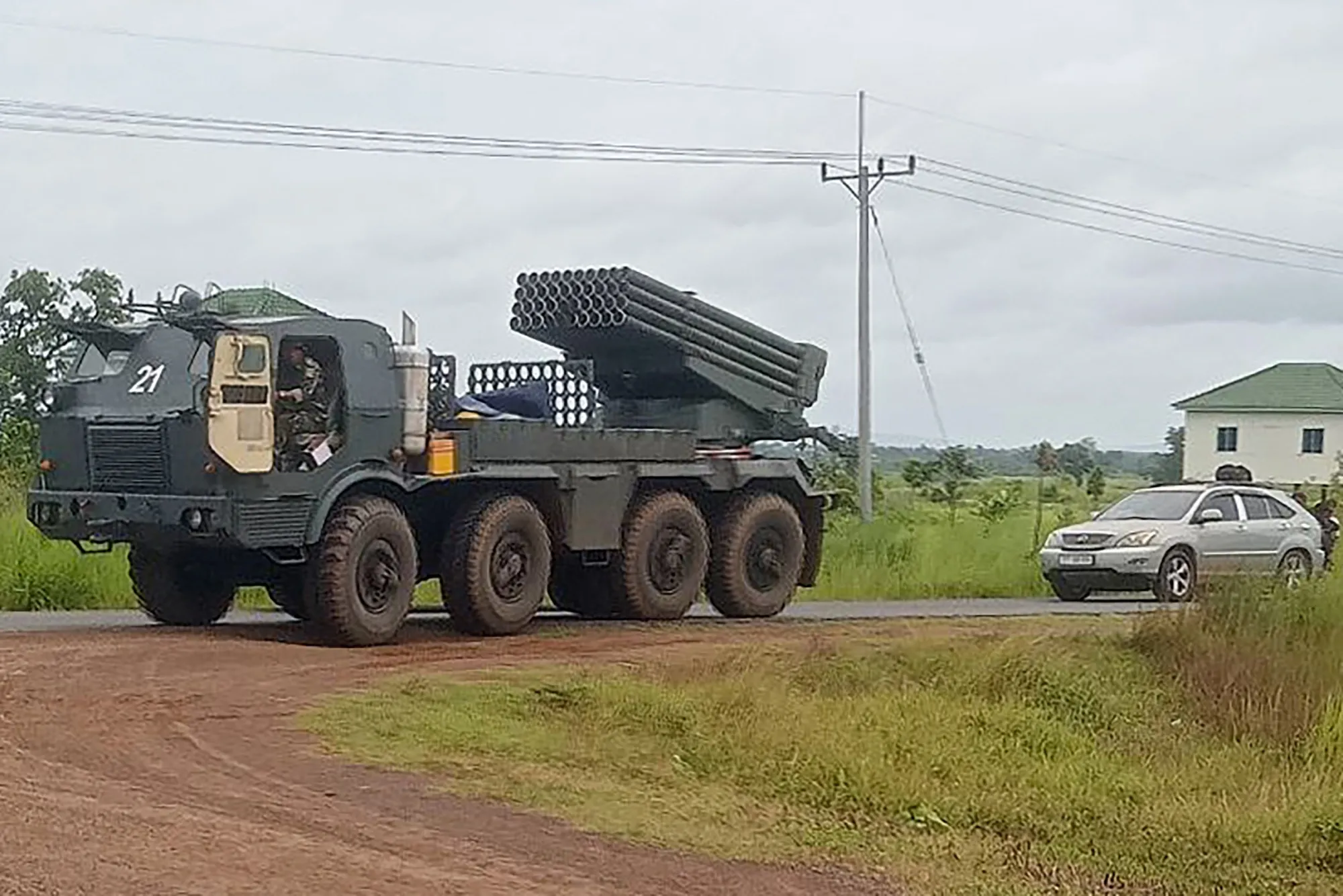 A Cambodian rocket launcher returns from the Cambodia-Thai border.&nbsp;