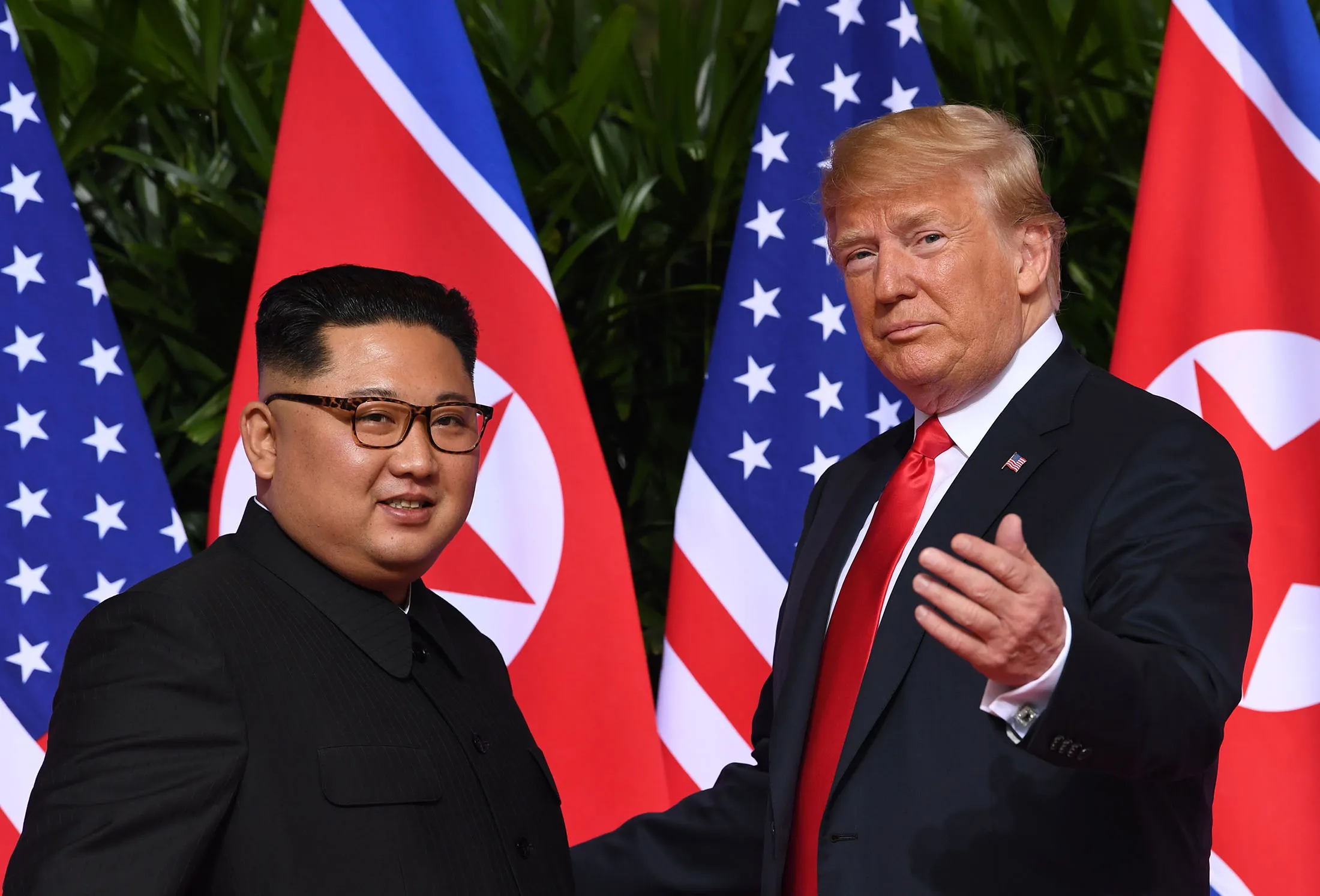 US President Donald Trump with North Korean&nbsp;leader Kim Jong Un on June 12, 2018.&nbsp;