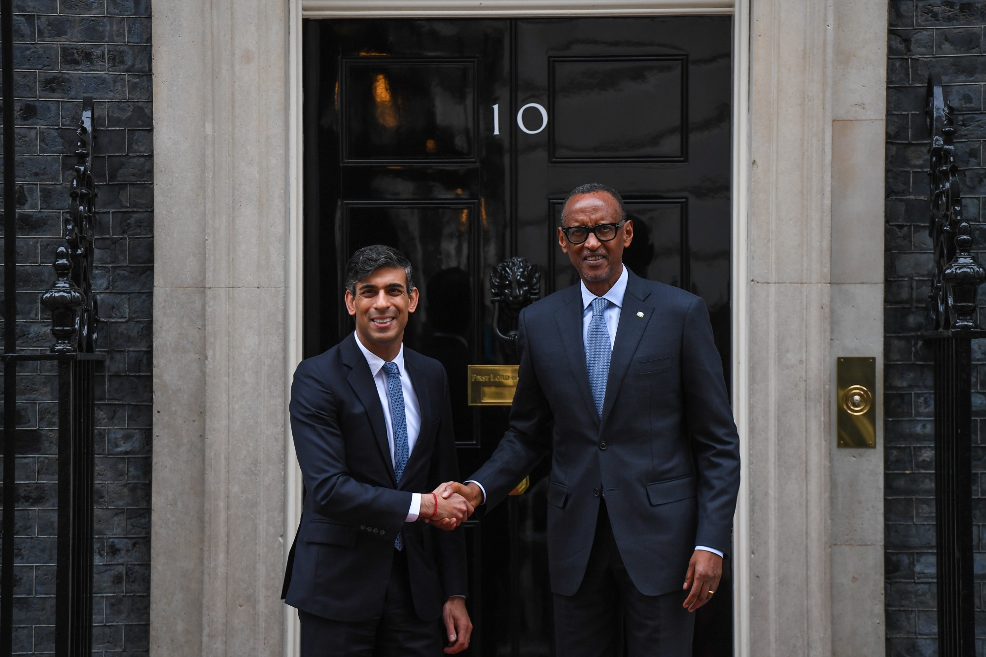Rishi Sunak greets Rwandan president Paul Kagame in Downing Street on April 9.