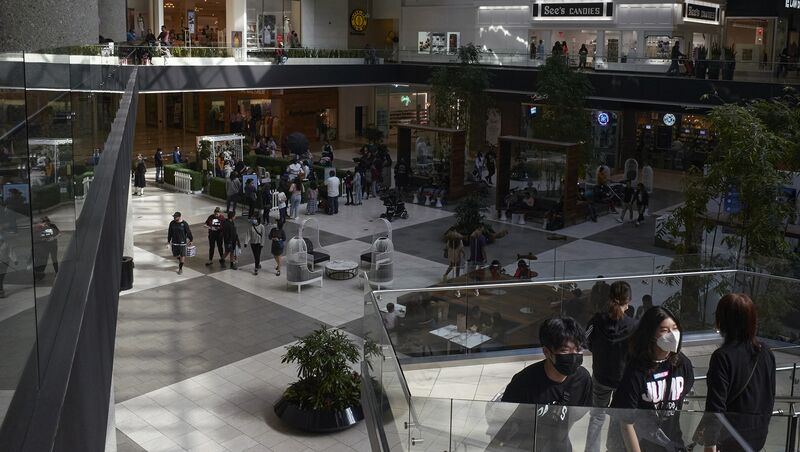 Shoppers inside a mall in Arcadia, California.