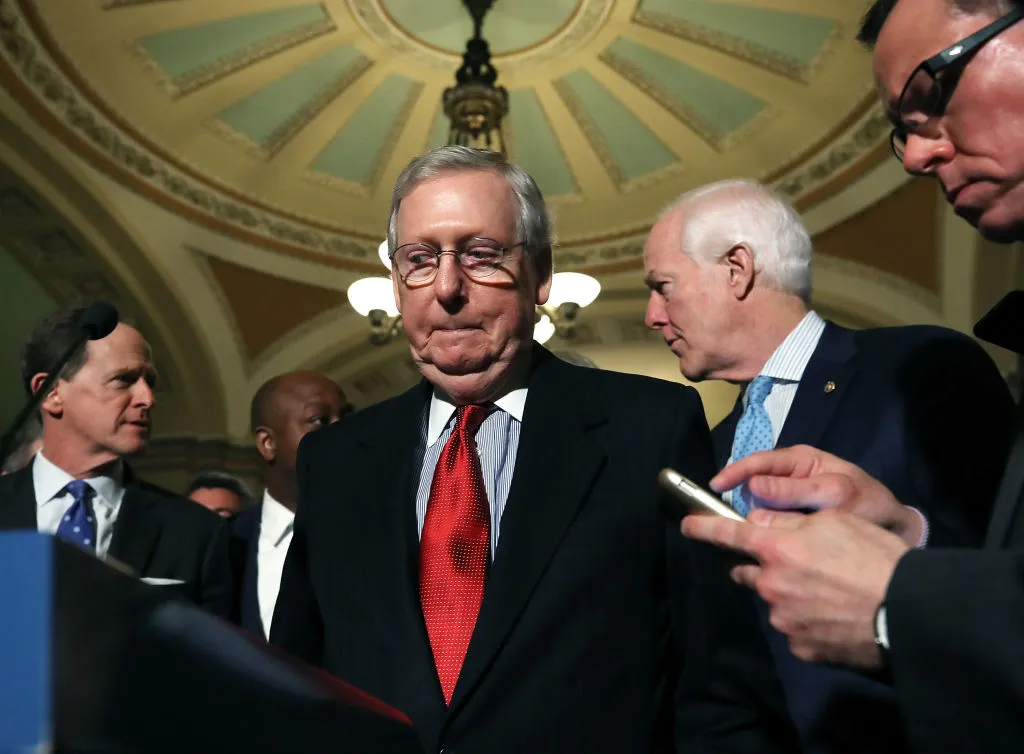 Senate Majority Leader Mitch McConnell (R-KY), speaks to reporters about the proposed Senate Republican tax bill, after attending the Senate GOP policy luncheon, at US Capitol on November 14, 2017 in Washington, DC. (Photo by Mark Wilson/Getty Images)
