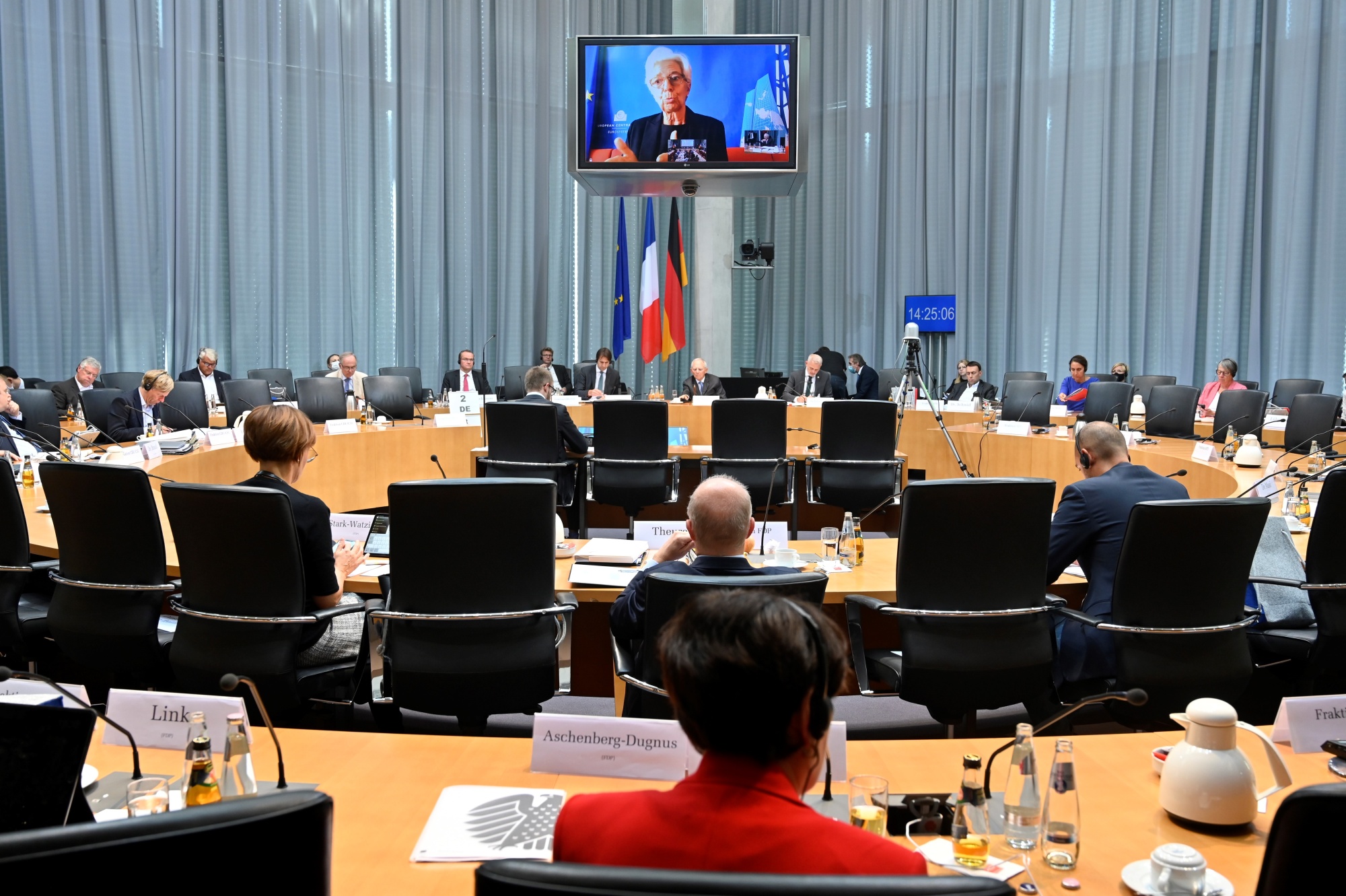 Christine Lagarde speaks during a videoconference meeting at the Parliamentary Assembly in Berlin, on Sept. 21.