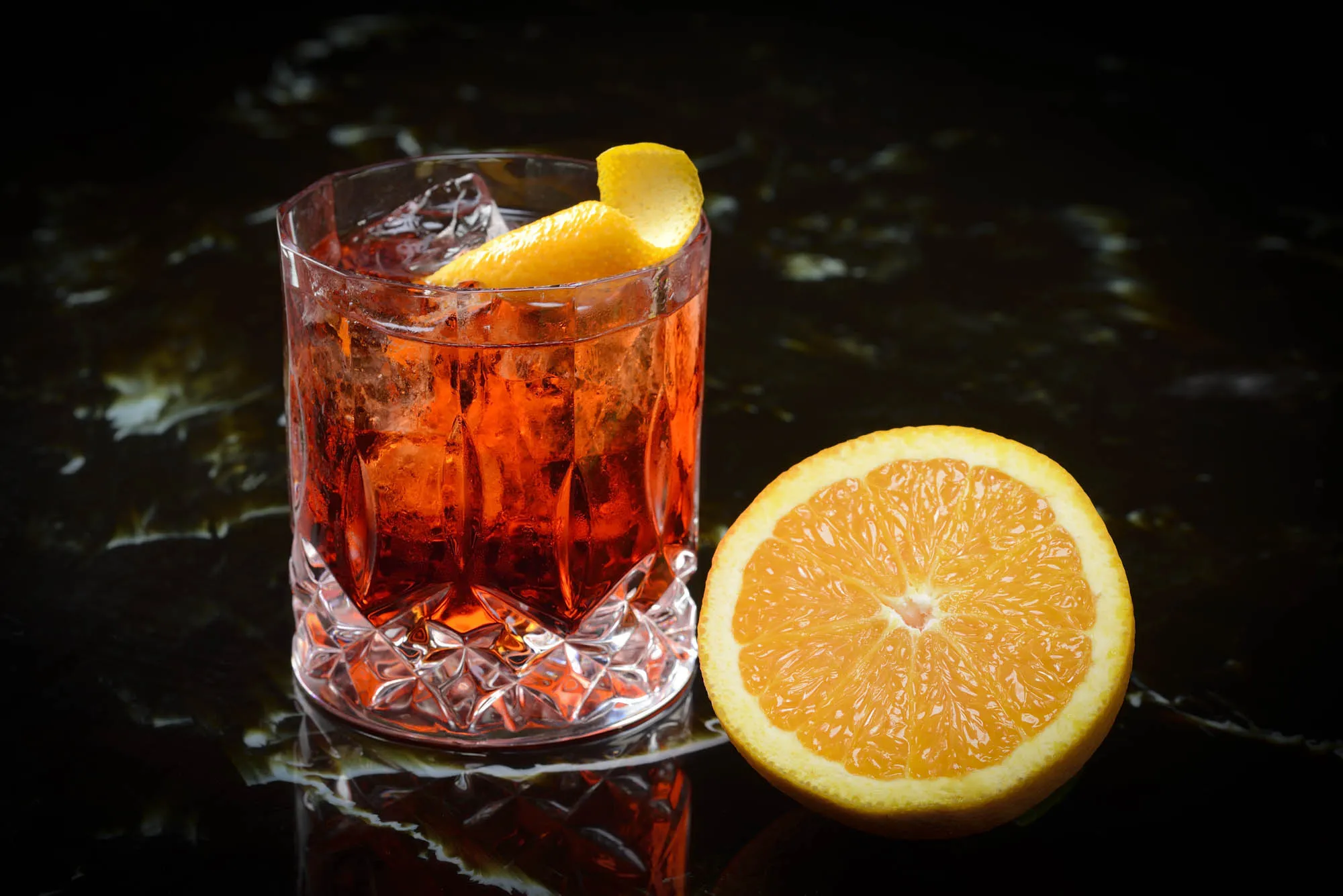 negroni on the rocks and orange