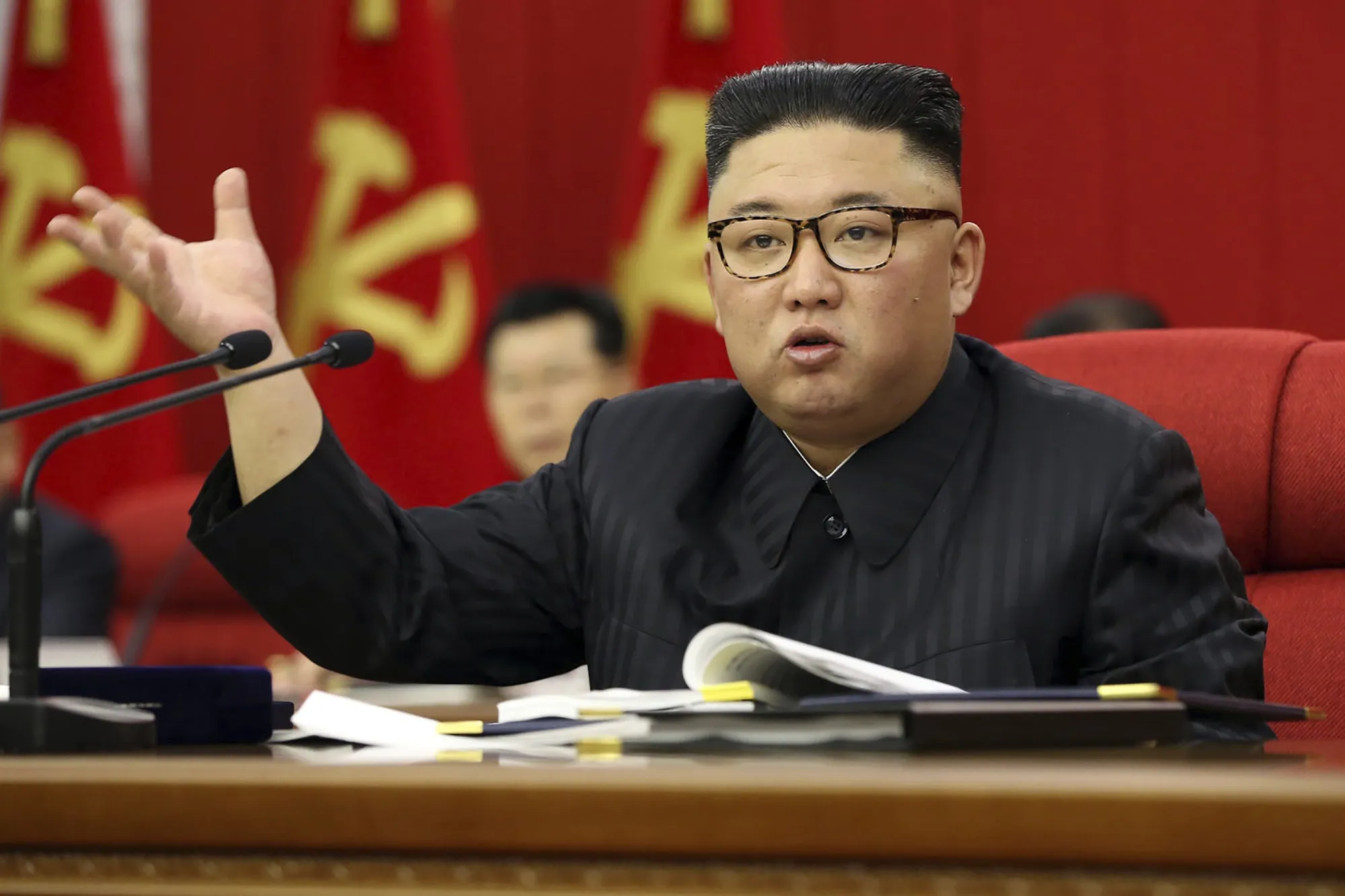 Kim Jong Un during a Workers’ Party meeting in Pyongyang on June 15.