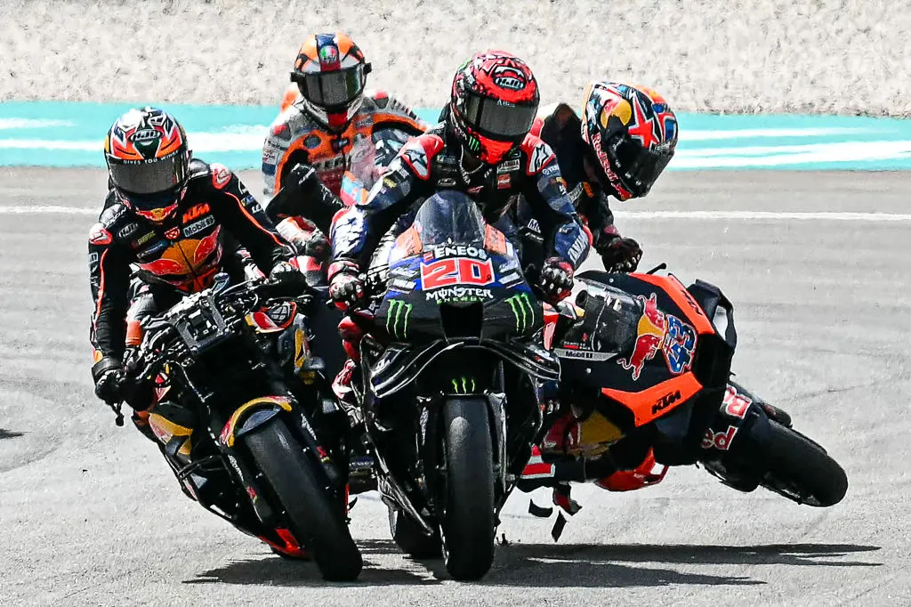 A crash during the MotoGP Malaysian Grand Prix.