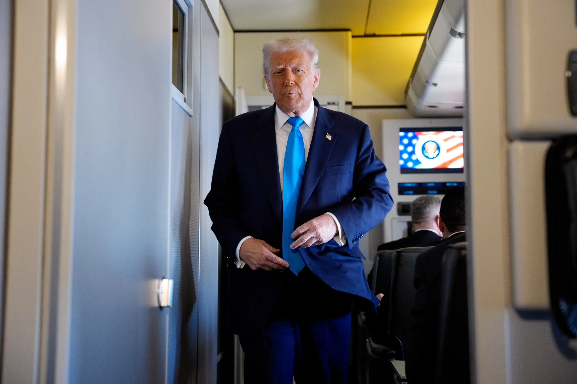 Donald Trump aboard Air Force One en route to South Korea.