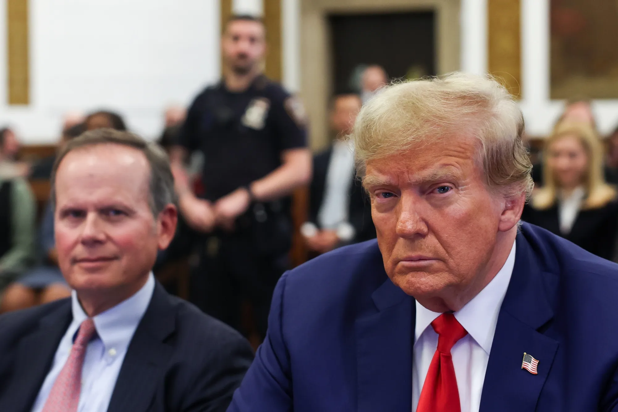 Christopher Kise and Donald Trump attend the closing arguments in the Trump Organization civil fraud trial at New York State Supreme Court on Jan. 11.