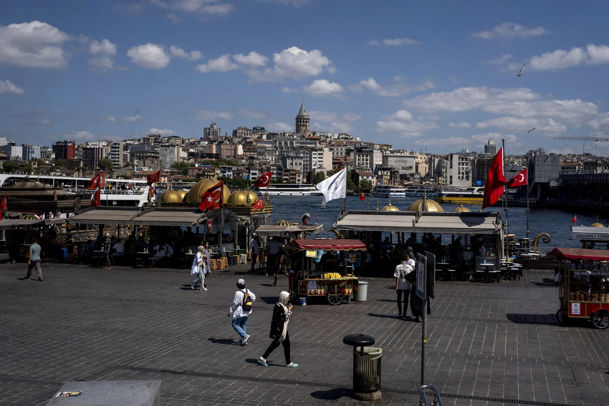 Cafes on the waterfront in the Eminonu district of Istanbul, earlier in August.&nbsp;