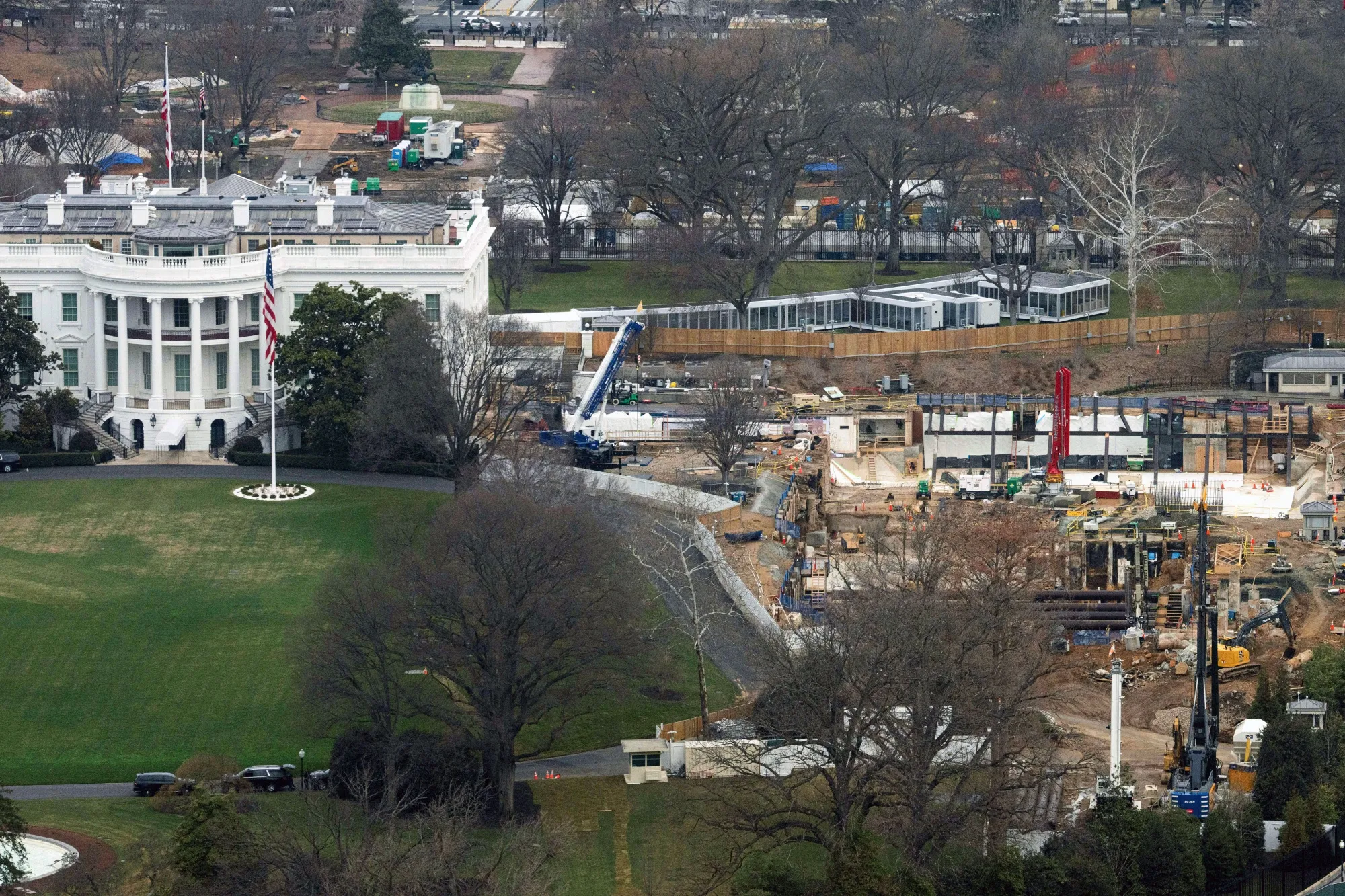 Construction of the White House ballroom on the site of the former East Wing of the White House in Washington&nbsp;on March 8.