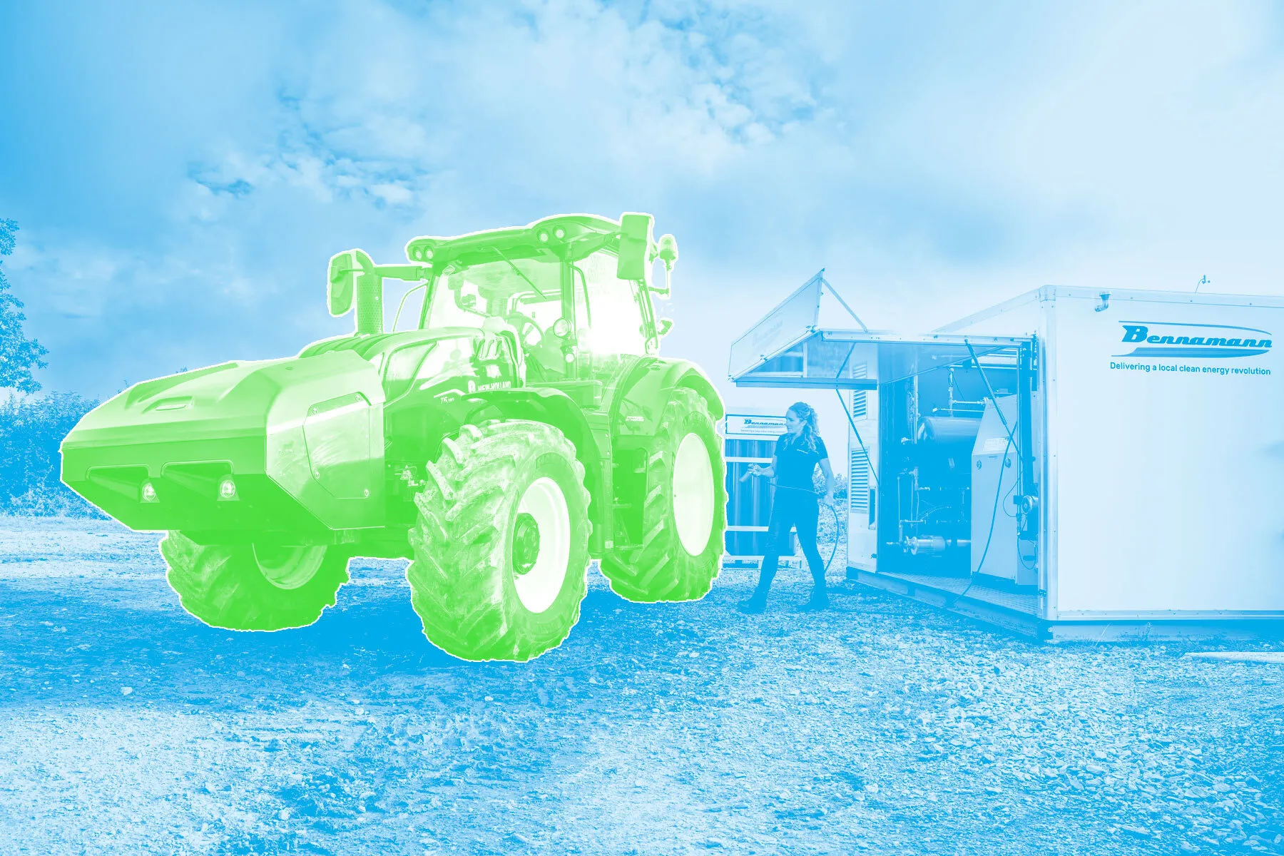 The New Holland T6 weighs 21,000 pounds, boasts 180 horsepower and spews 62% less nitrous oxide and up to 15% less carbon-dioxide than its diesel competitors.&nbsp;