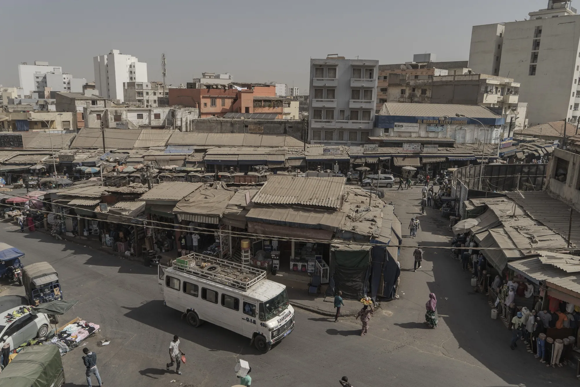 Sandaga market and retail street in Dakar, Senegal.