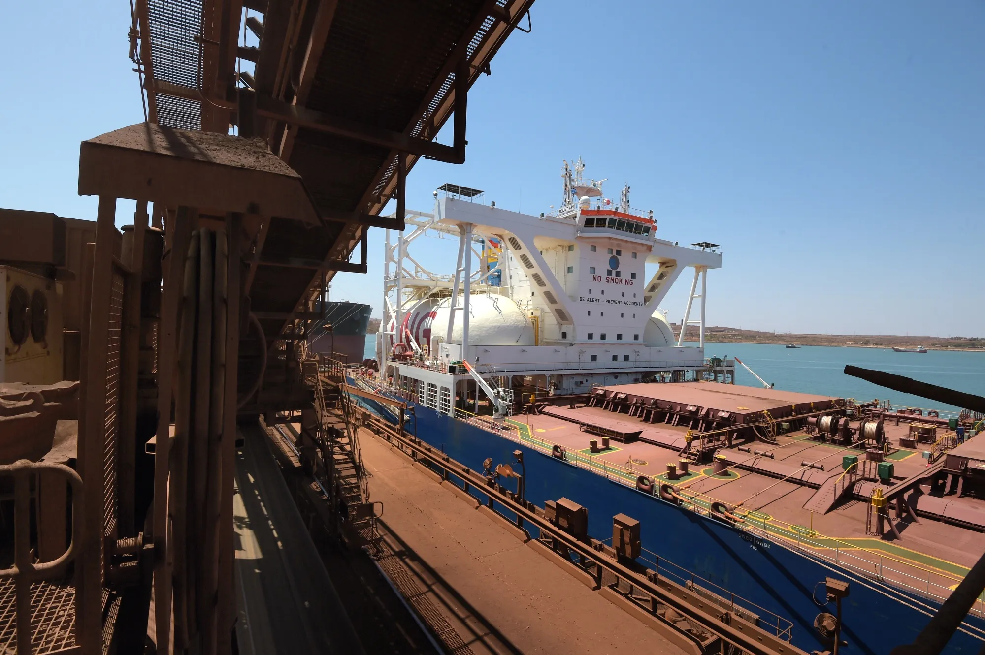 An LNG ship refuels at a facility in Karratha, Western Australia.
