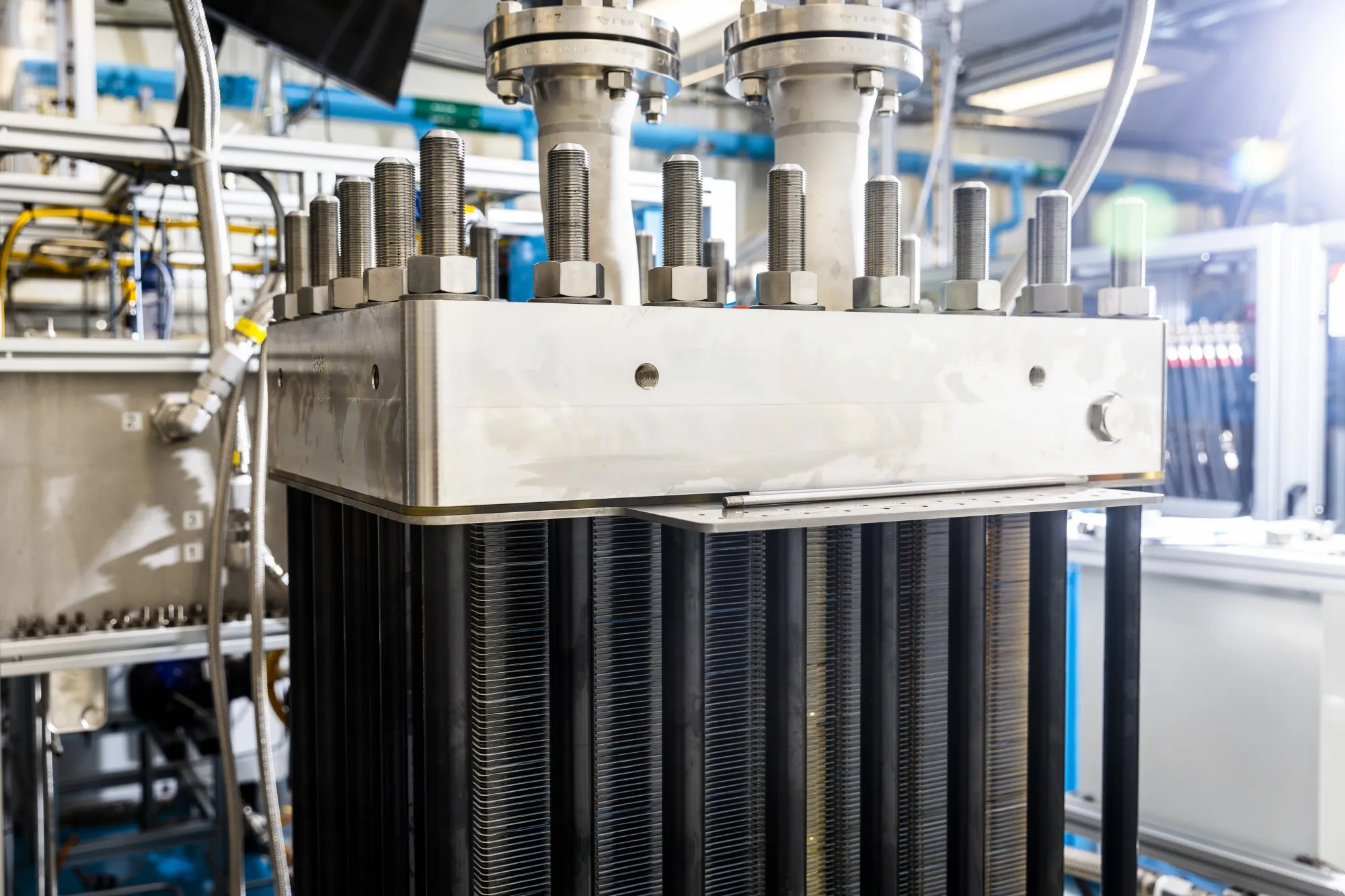 An electrolyzer stack used to make green hydrogen.