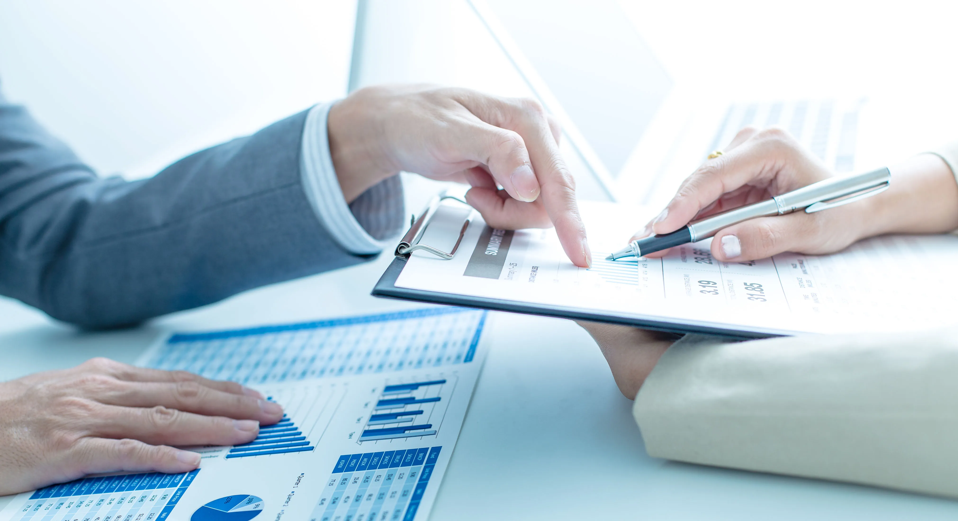 Business people discussing the charts and graphs showing the res