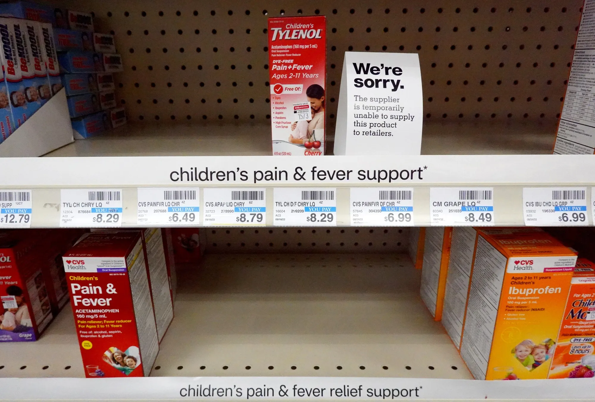 A children's pain and fever section of a CVS pharmacy&nbsp;in Burbank, California.&nbsp;