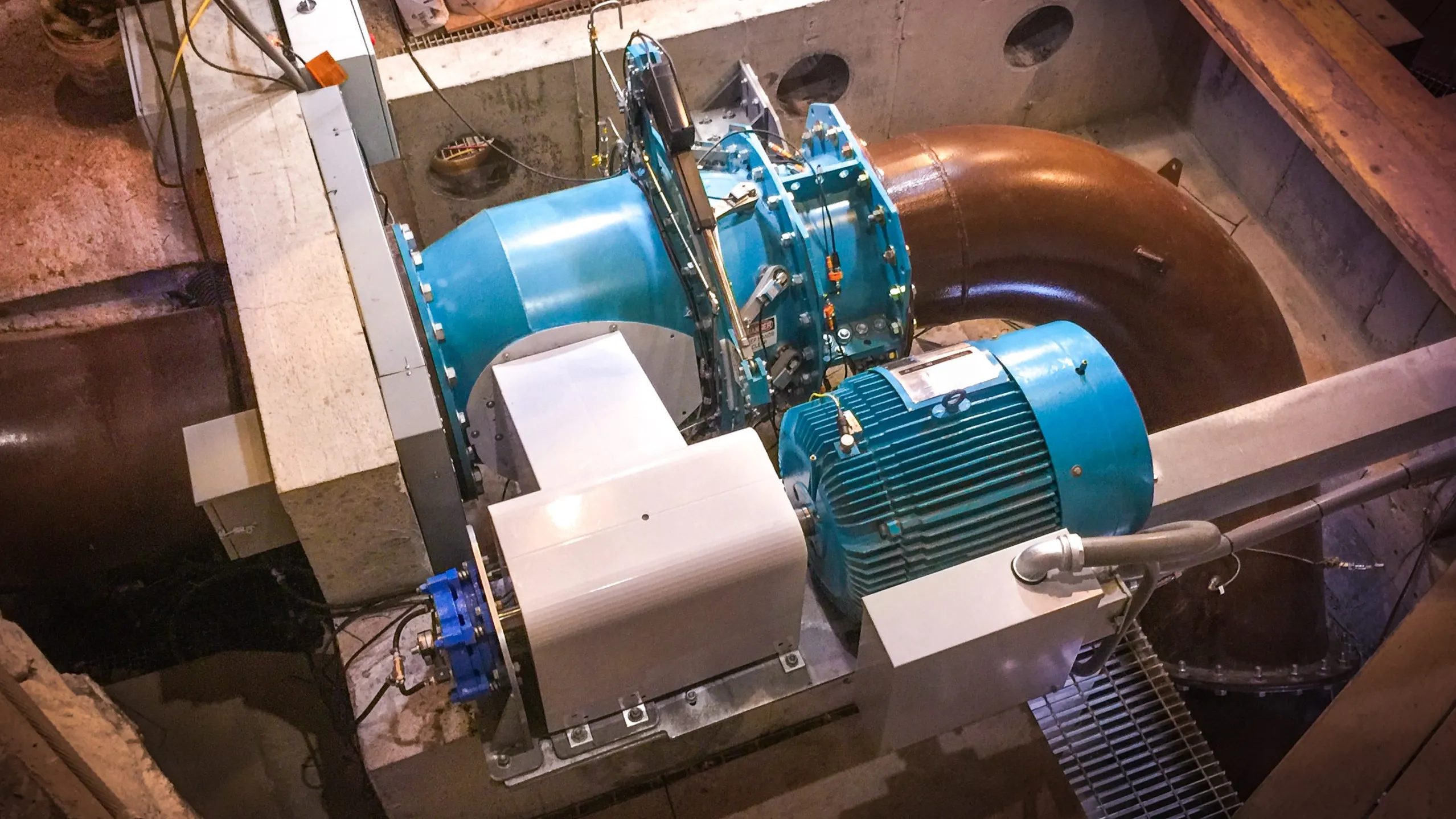 Natel Energy's hydropower turbine installed at the Freedom Falls project in Maine.