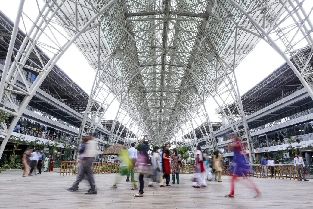 Employees at the Tata Consultancy Services campus in Chennai, India.