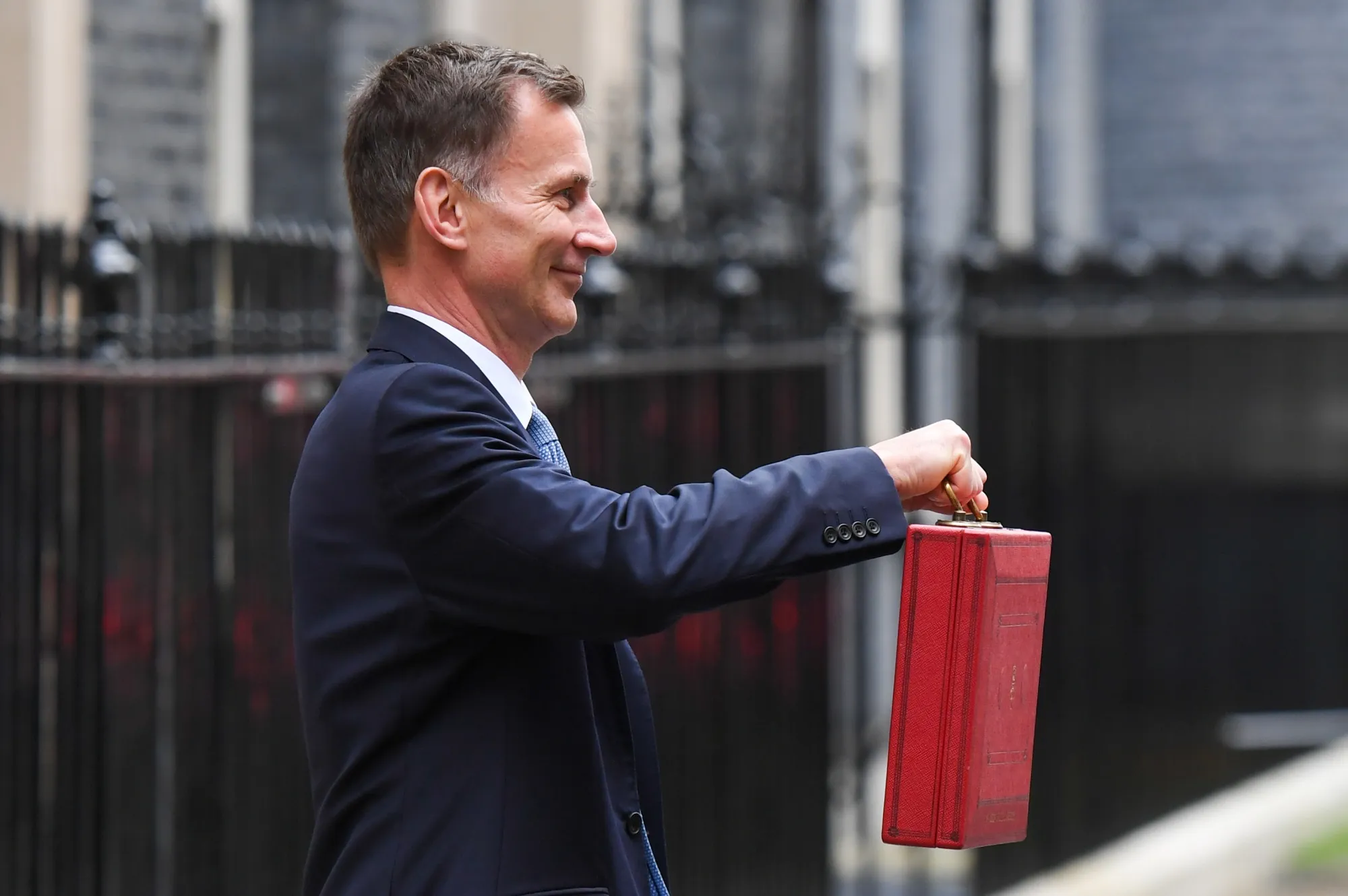 Jeremy Hunt holding the despatch box outside 11 Downing Street in London on March 15.