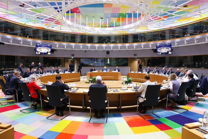 Talks during the European Council meeting summit in Brussels, in a photo released on Dec. 19.