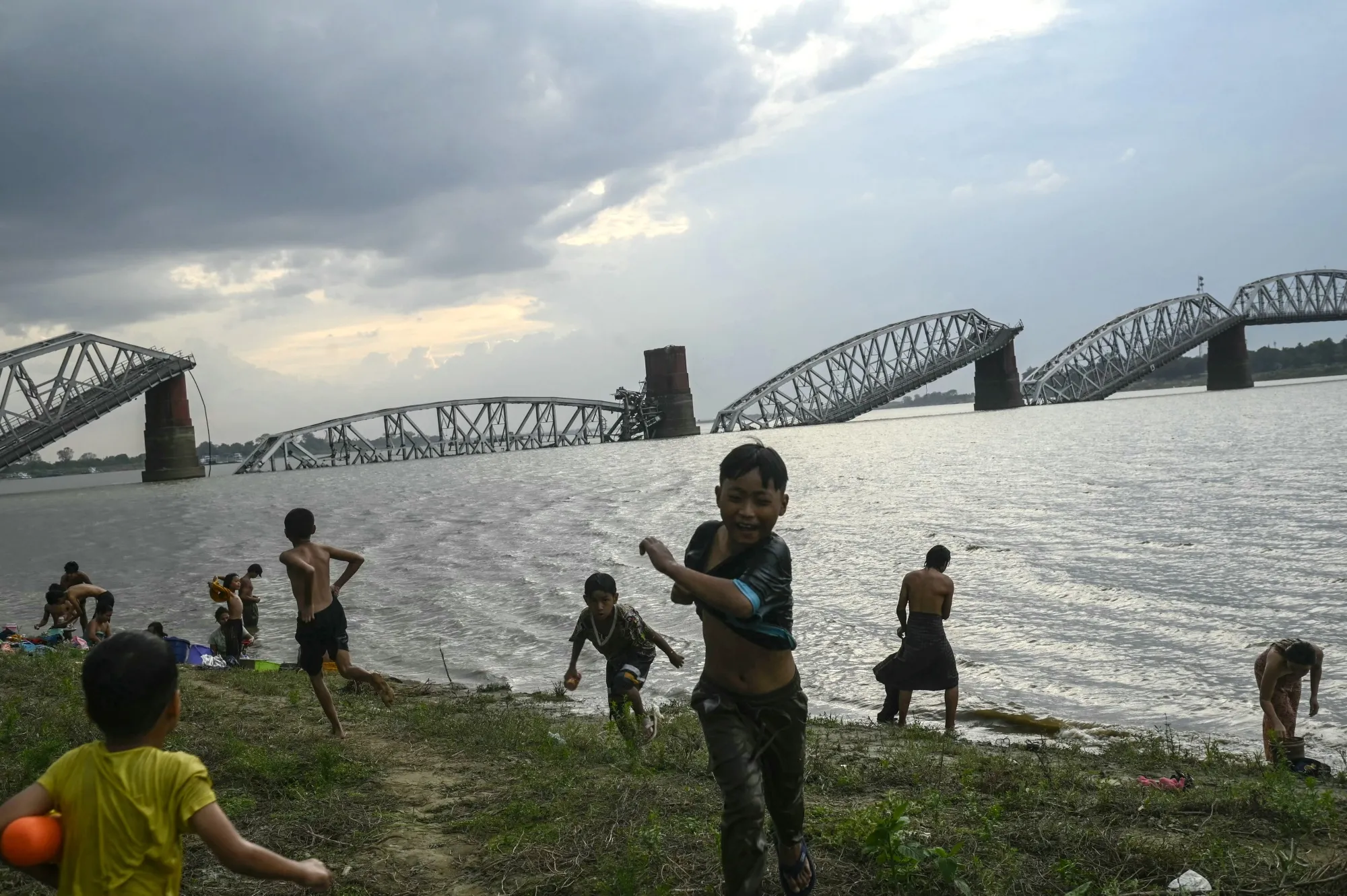 The collapsed Ava Bridge in Mandalay on April 13.