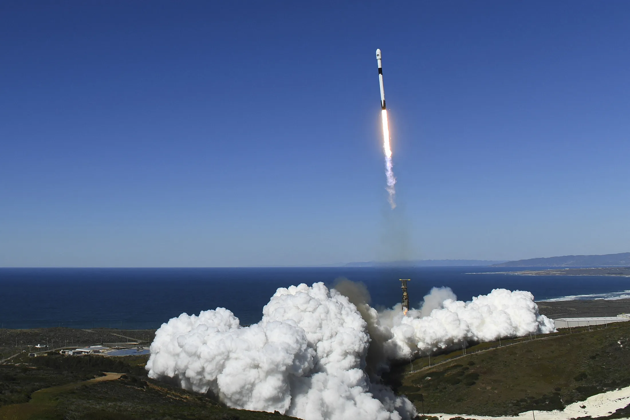 A SpaceX Falcon 9 rocket with the NROL-87 spy satellite payload for the National Reconnaissance Office launched&nbsp;in Feb. 2, 2022.