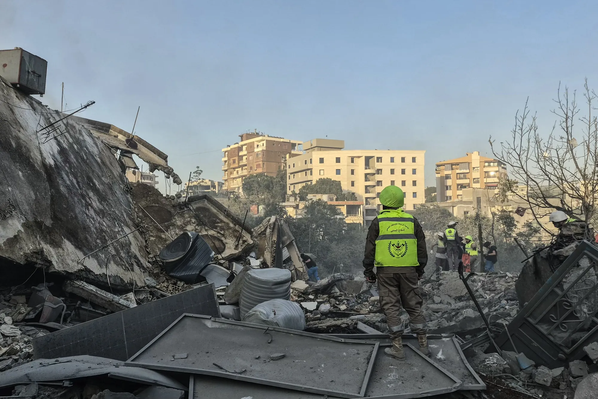 First responders search the rubble for victims at the site of an airstrike in&nbsp;Nabatieh, Lebanon&nbsp;on May 9.