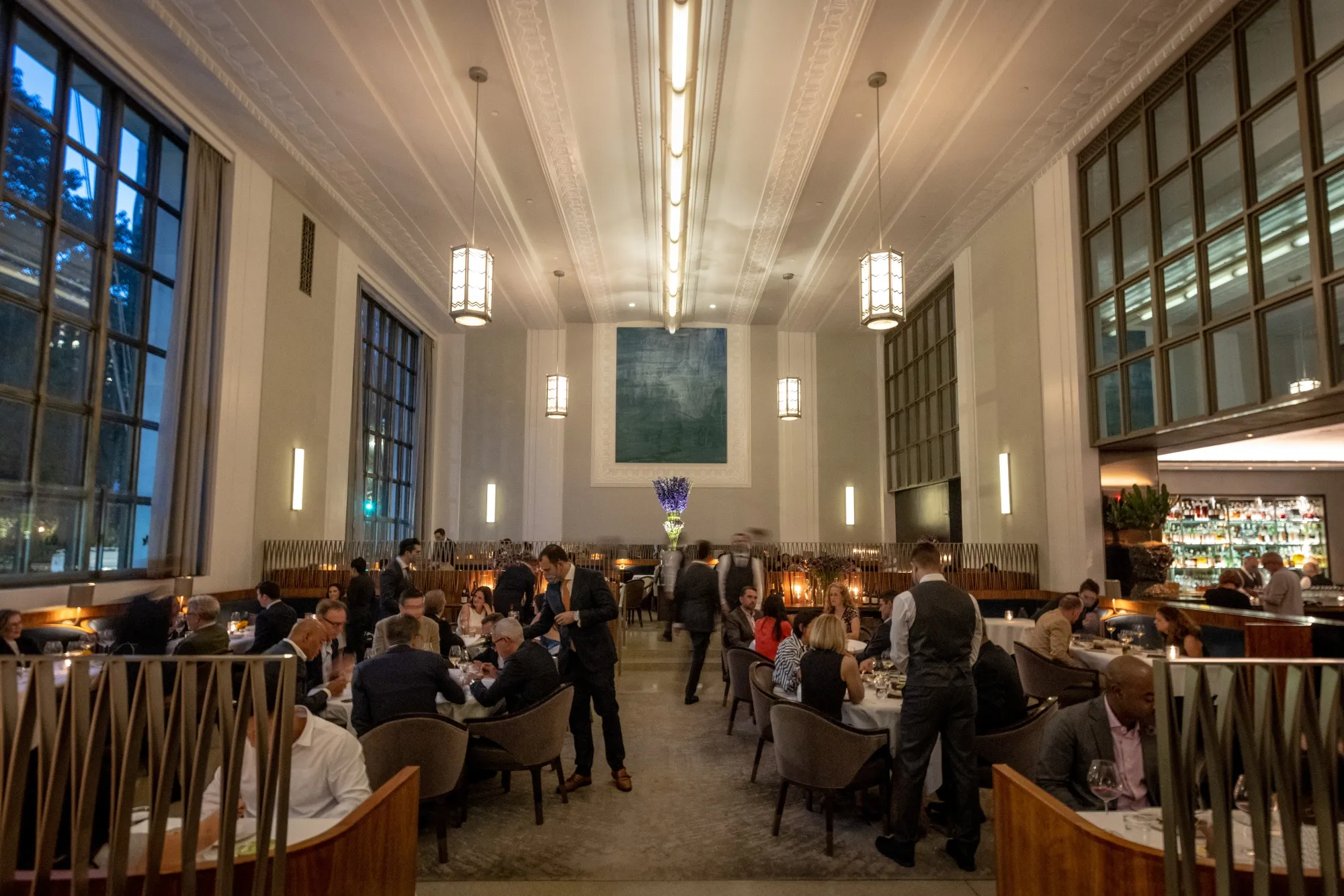 The dining room on opening night at the post-pandemic Eleven Madison Park restaurant in New York.&nbsp;