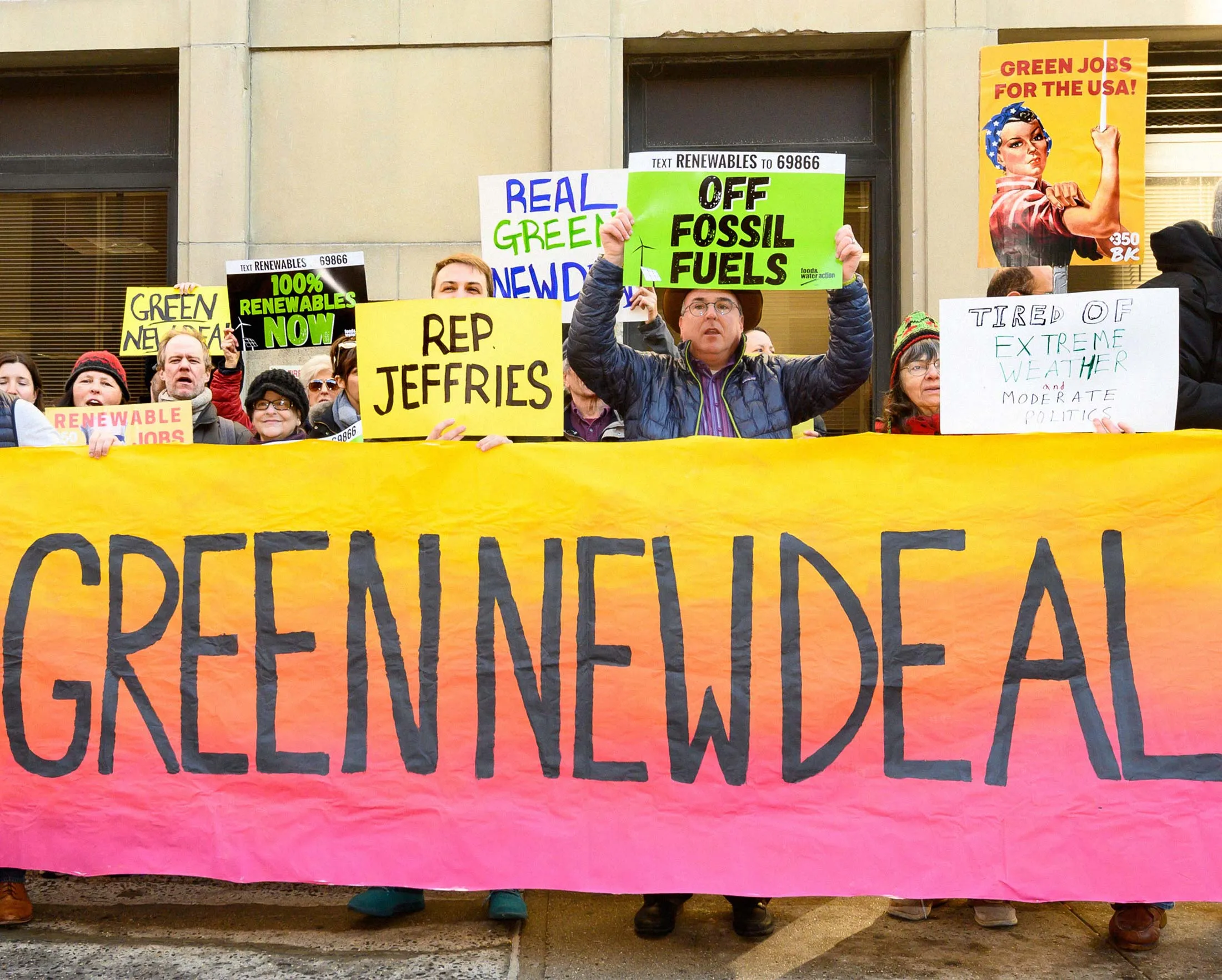 Demonstrators gather to support the Green New Deal in Brooklyn, N.Y., on Feb. 4, 2019.