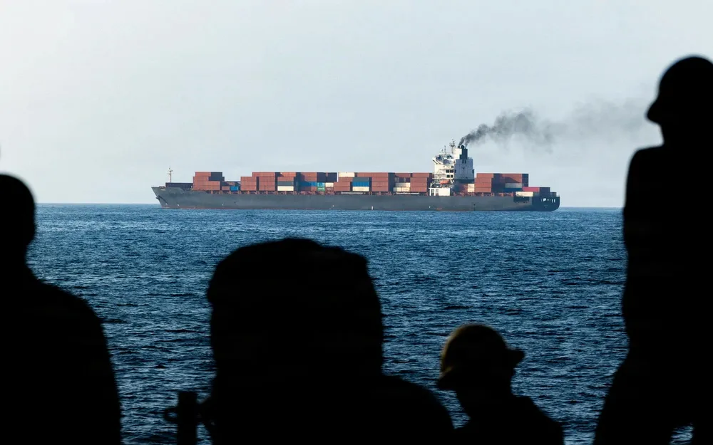 US forces patrol the Arabian Sea near the Touska cargo ship, on April 20.