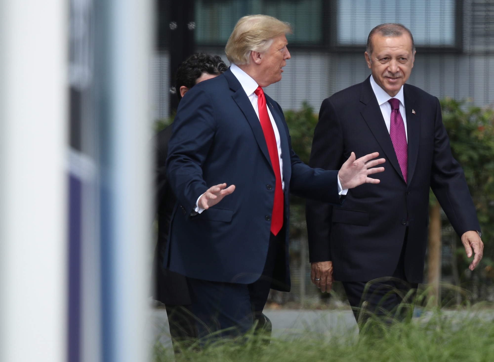 Donald Trump, left, and Recep Tayyip Erdogan&nbsp;in Brussels, Belgium, in 2018.