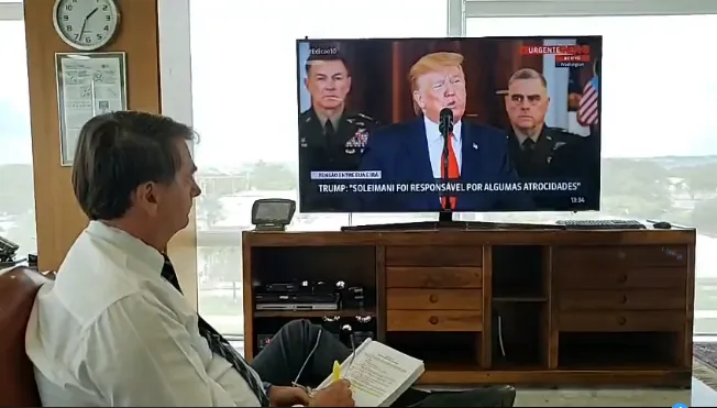Brazil’s President Jair Bolsonaro goes live on Facebook to show himself watching Donald Trump on TV