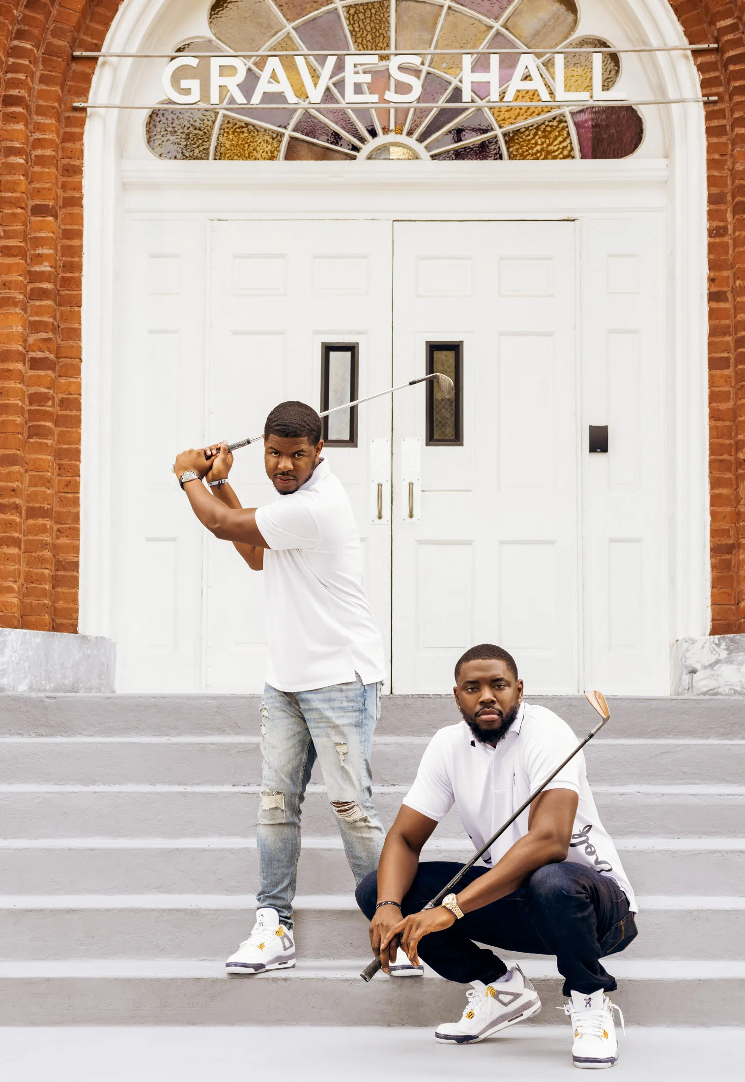 Founders of Eastside Golf, Olajuwon Ajanaku (right) and Earl Cooper, at their alma mater, Morehouse College.