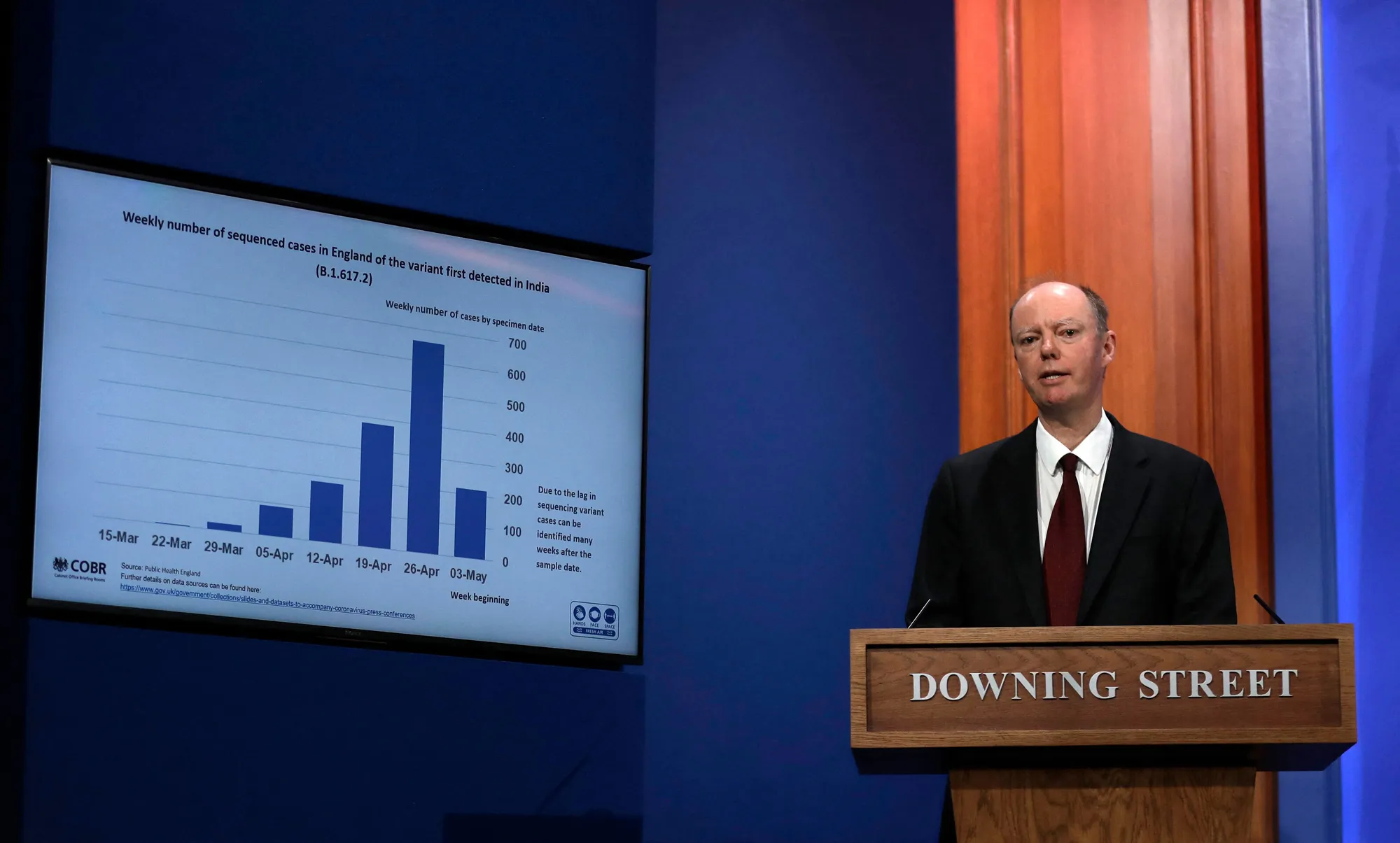 Chris Whitty speaks during a Covid-19 briefing in London in May.