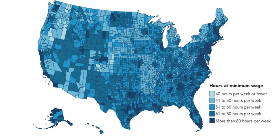 To afford even a one-bedroom apartment on minimum wage, workers would have to work the equivalent of two full-time jobs in some states.
