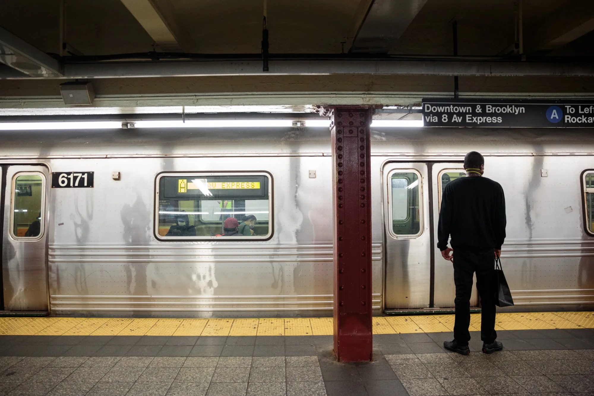 On the A train platform at Penn Station.