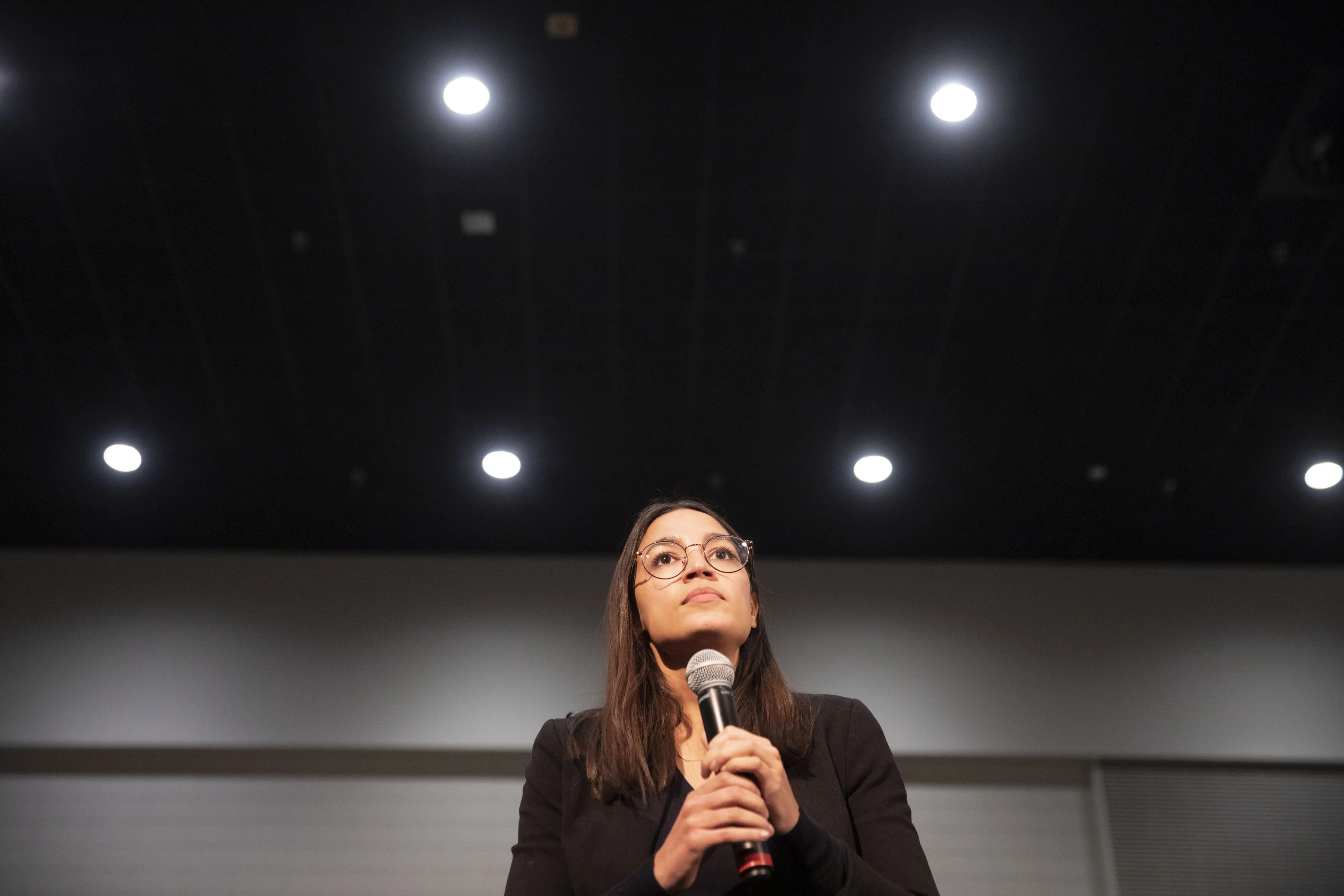Alexandria Ocasio-Cortez speaks during a campaign rally for Bernie Sanders in Sioux City, Iowa, on Jan. 26.