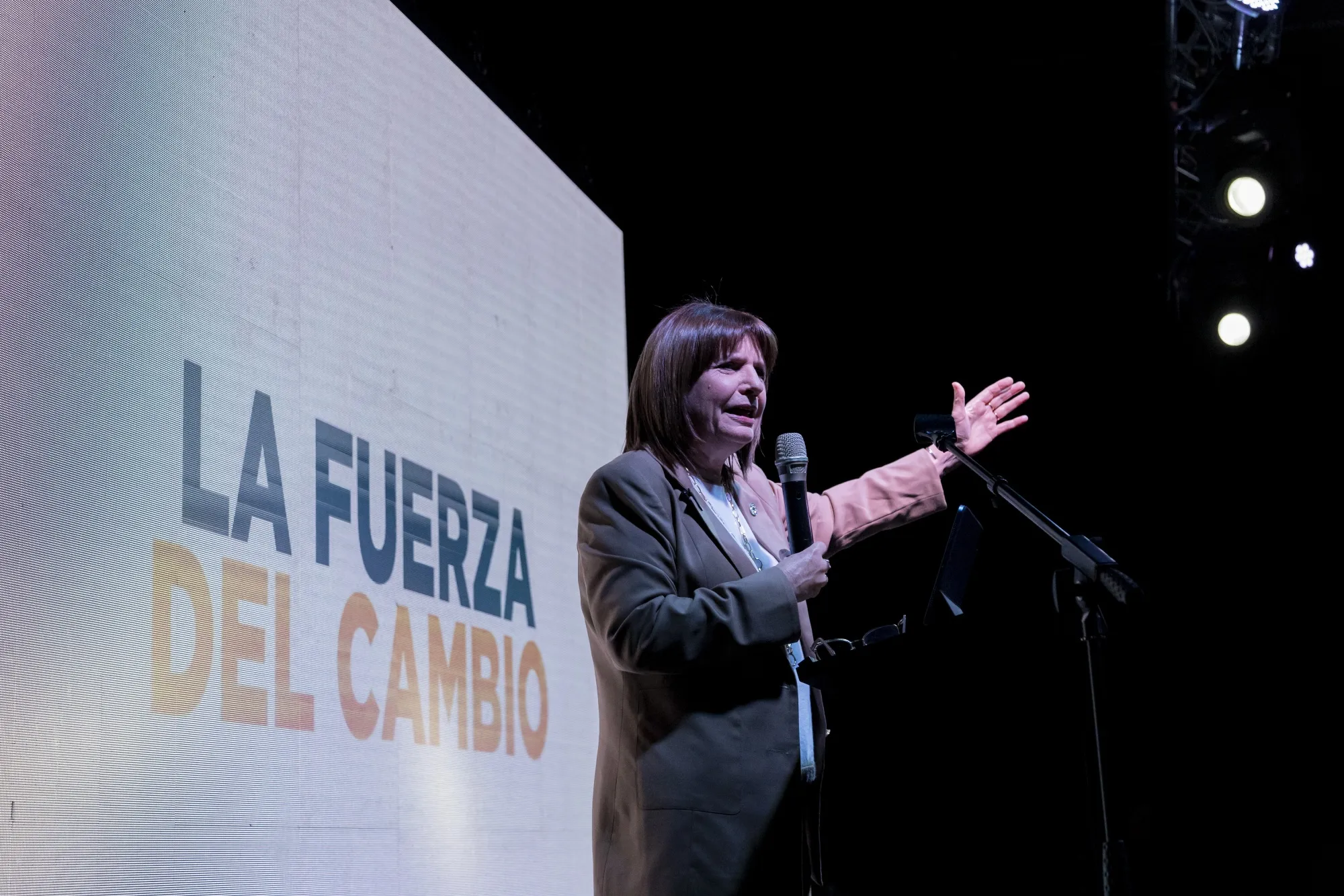 Patricia Bullrich, who's facing off&nbsp;Horacio Rodriguez Larreta in the August primary election, speaks during a campaign rally on June 29.&nbsp;