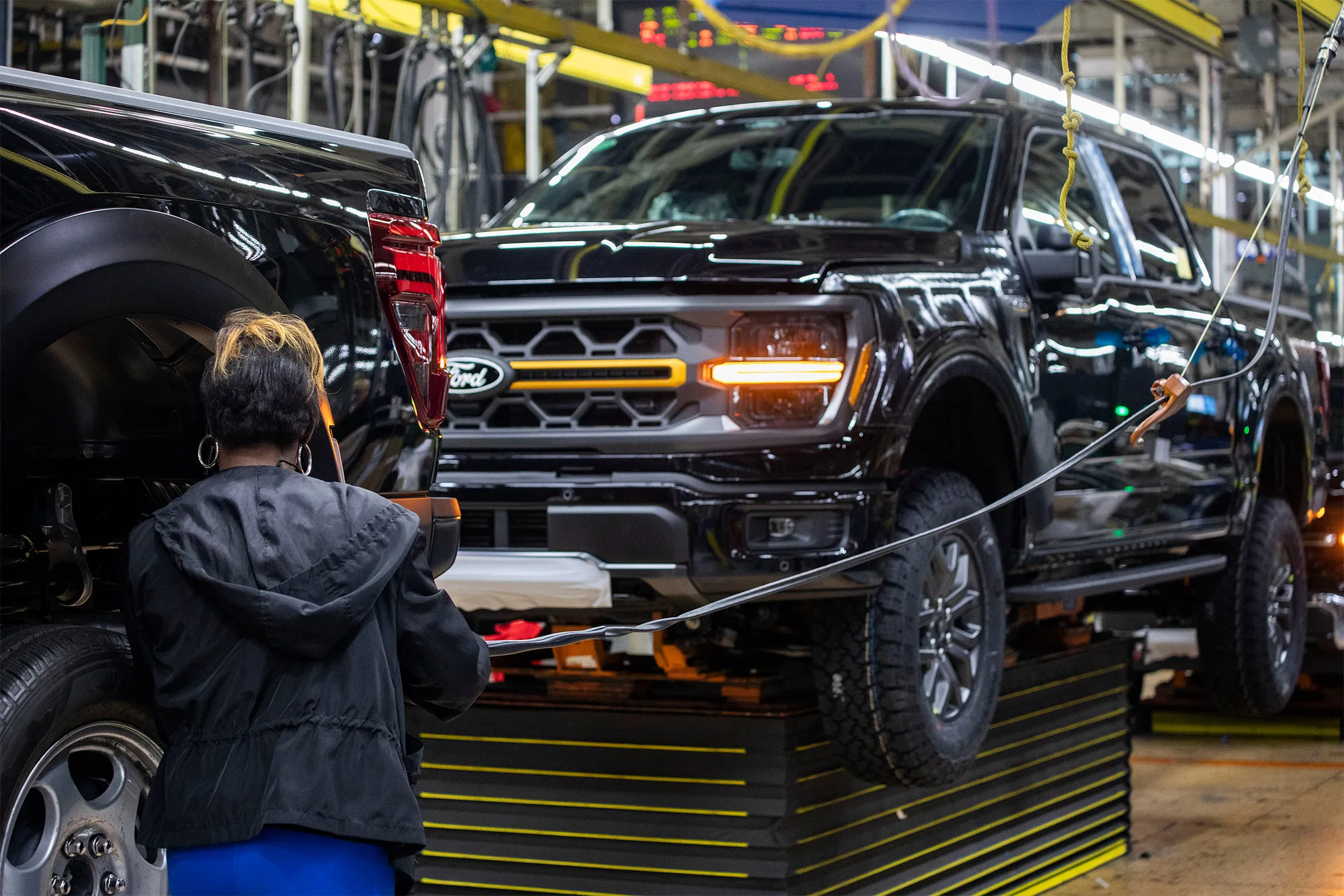 An F-150 pickup on the assembly line at the Ford Dearborn Plant in Michigan, on April 11.