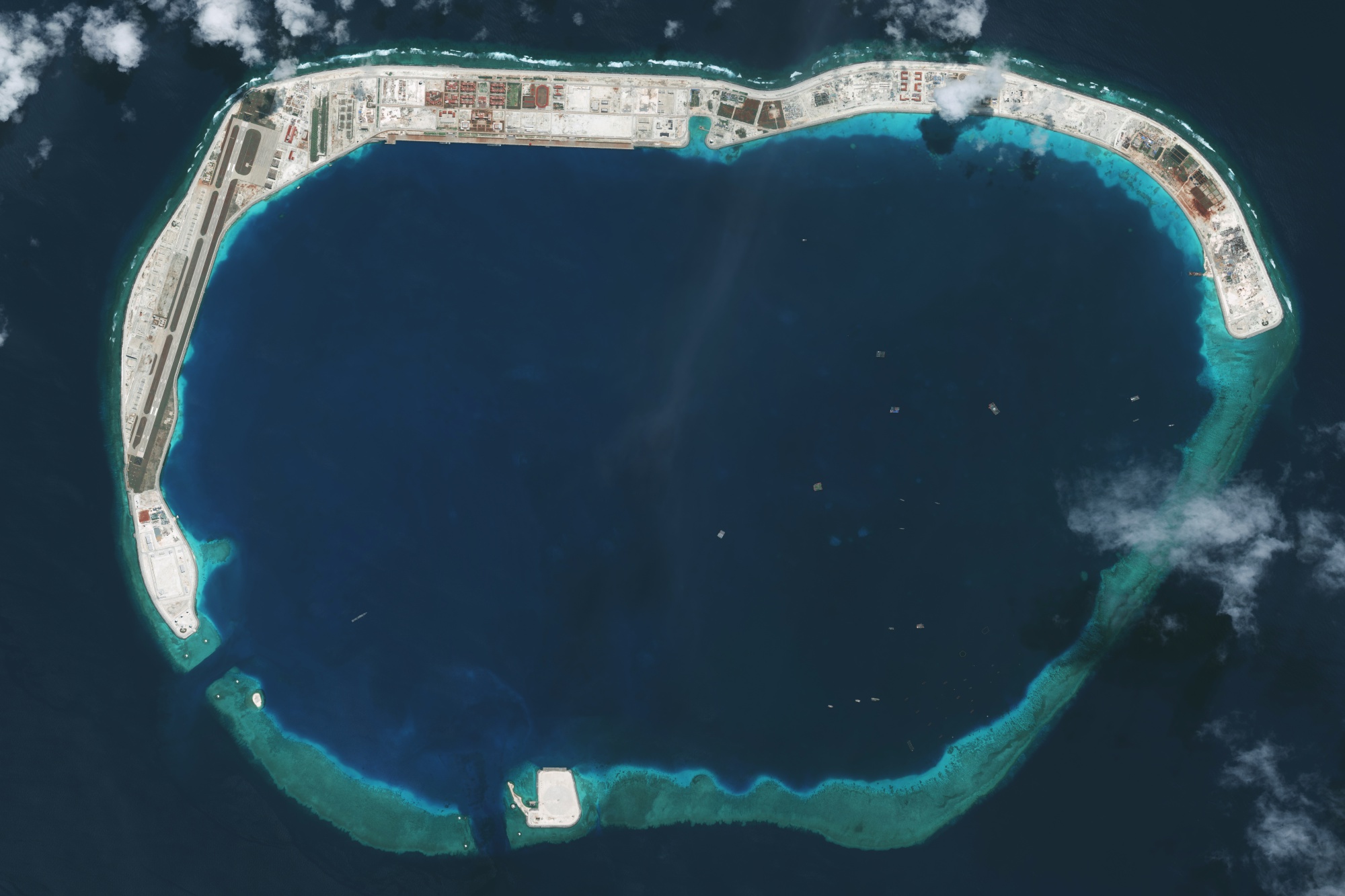 Satellite image of Mischief Reef in the South China Sea in 2018.