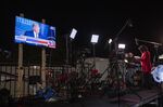 President Donald Trump displayed at the campaign headquarters event site for Joe Biden in Wilmington on November 5.