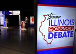 JB Pritzker, left, and Darren Bailey during the Illinois Governor’s Debate on Oct. 6.