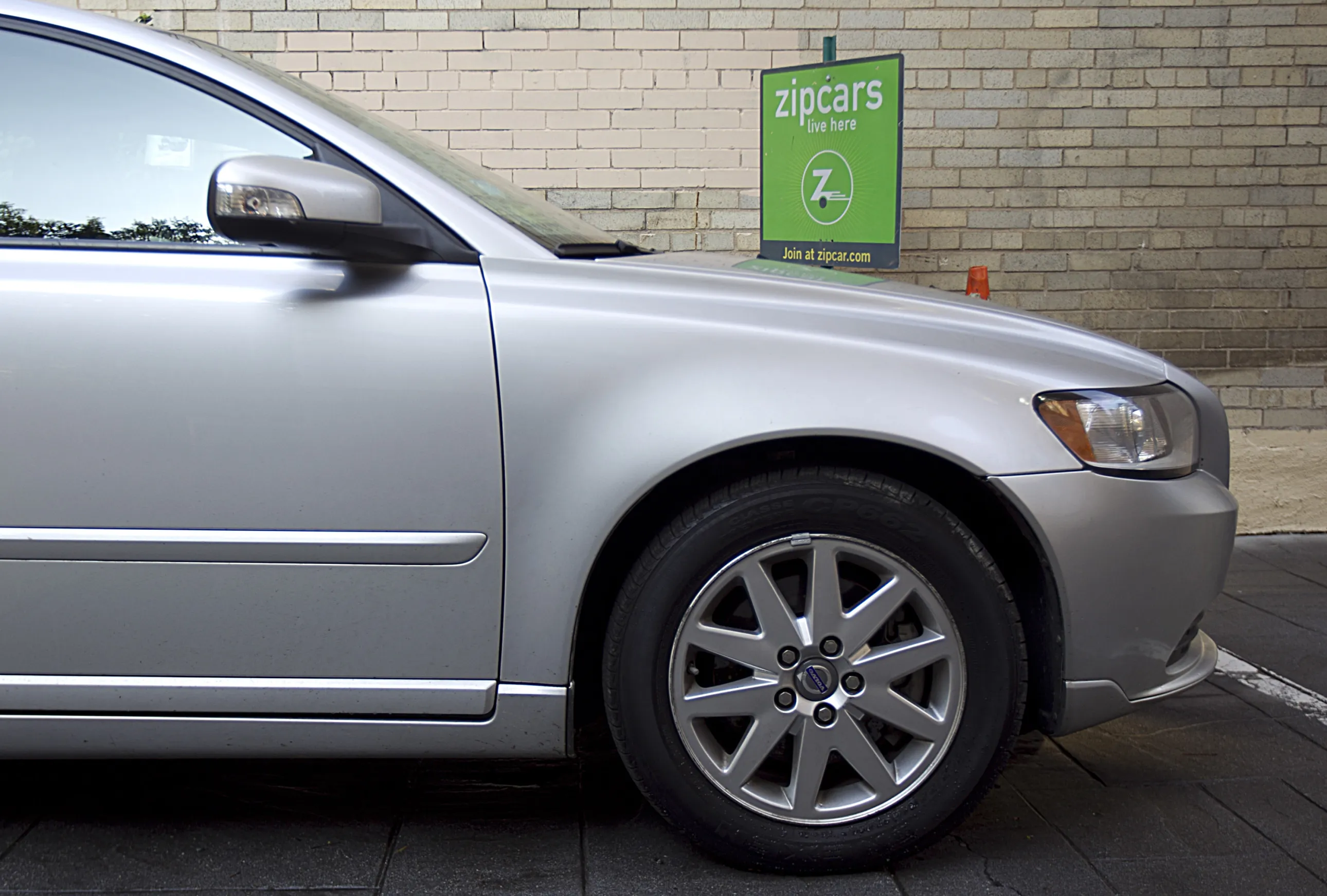 A Volvo S40 sits in a Zipcar parking spot in Washington, D.C.