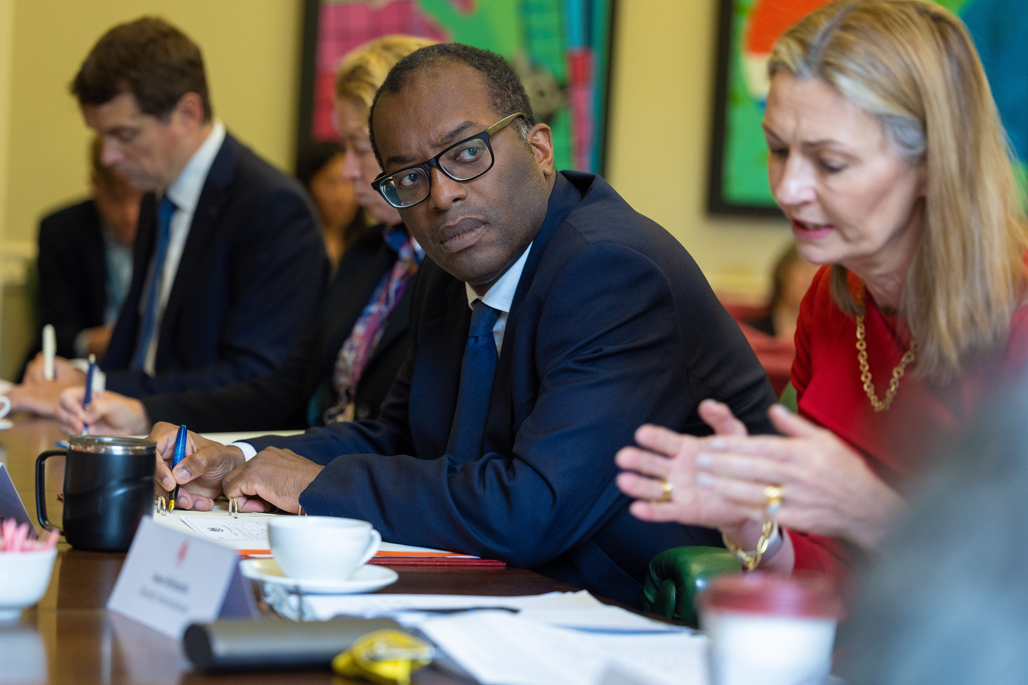 Kwasi Kwarteng meets representatives of the financial services industry at the Treasury on Sept. 27.