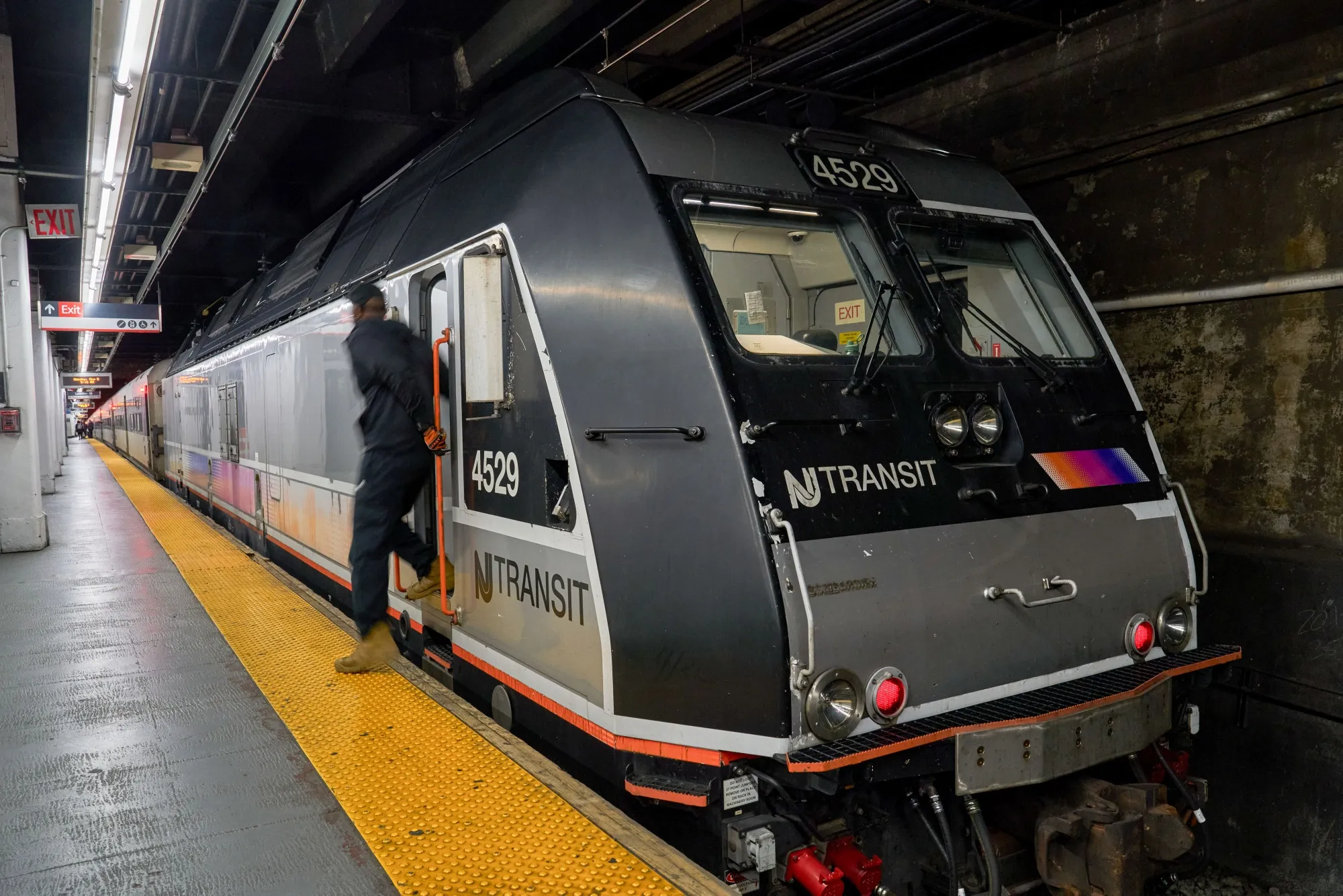 A New Jersey Transit train at Penn Station in New York.