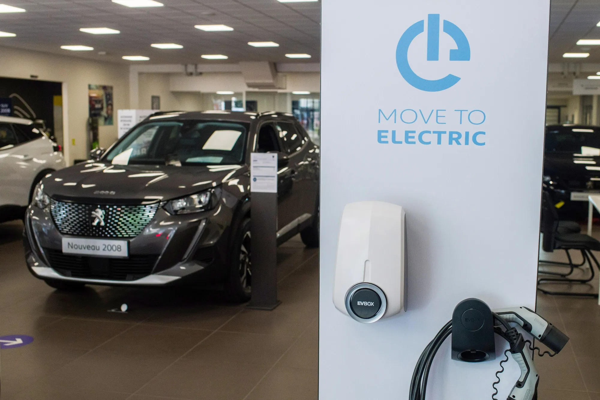 An Evbox electric charge point in a showroom operated by Stellantis NV, in Paris.&nbsp;