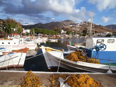 Fishing boats in the port of Livadi.