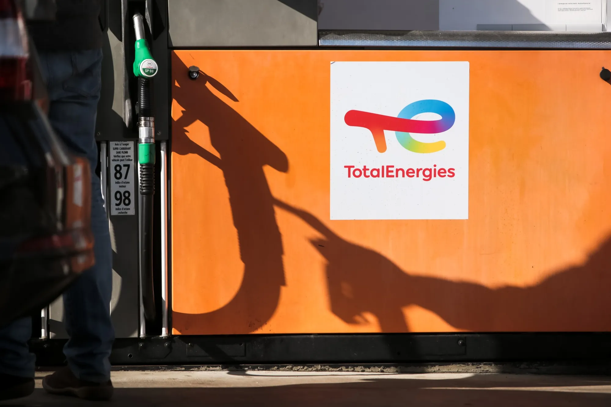 A fuel pump at a TotalEnergies SE gas station in Toulouse, France.