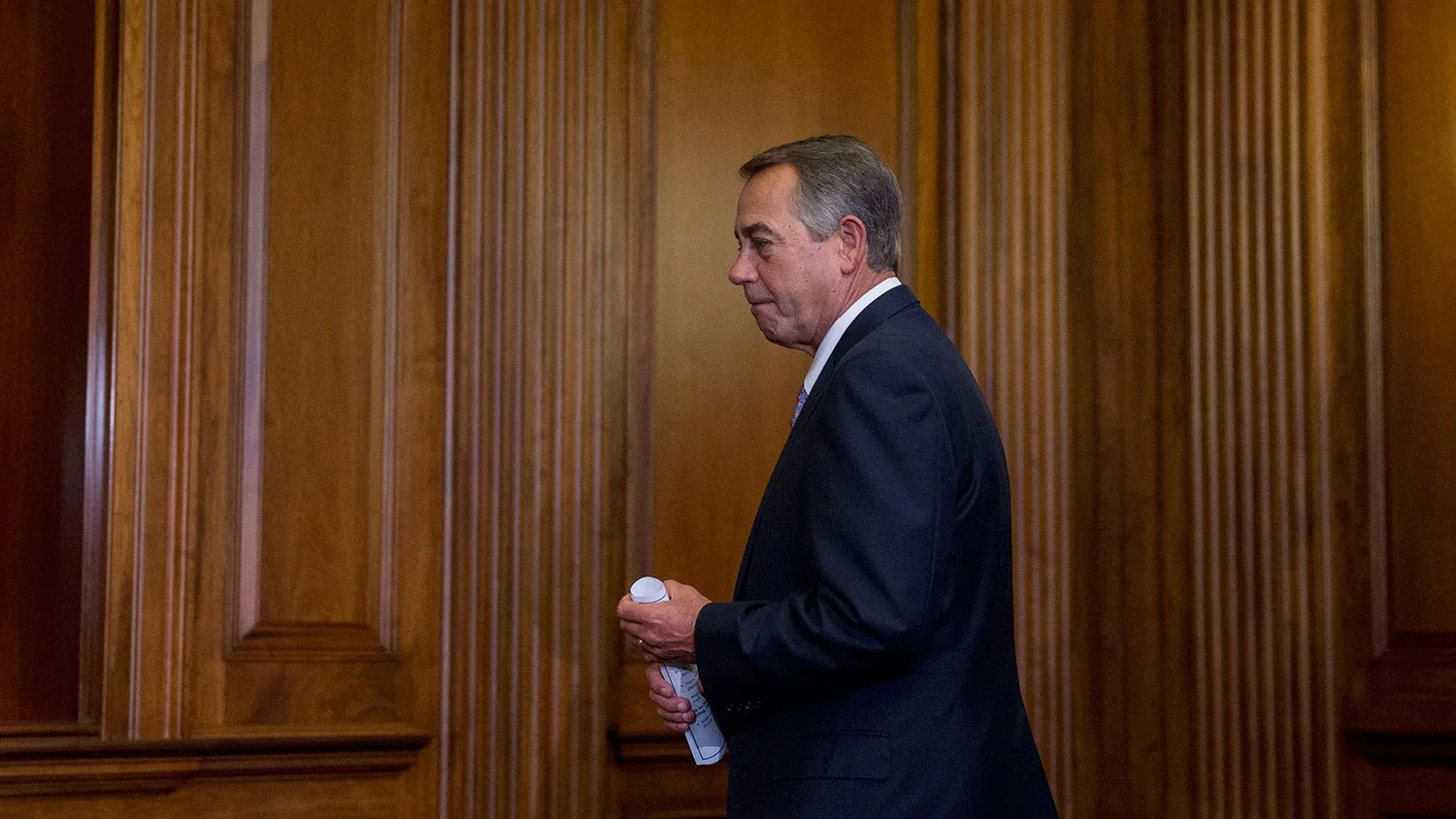 U.S. House Speaker John Boehner, a Republican from Ohio, arrives to an enrollment ceremony to sign the Keystone XL Pipeline Approval Act (S.1) at the U.S. Capitol in Washington, D.C., U.S., on Friday, Feb. 13, 2015.

