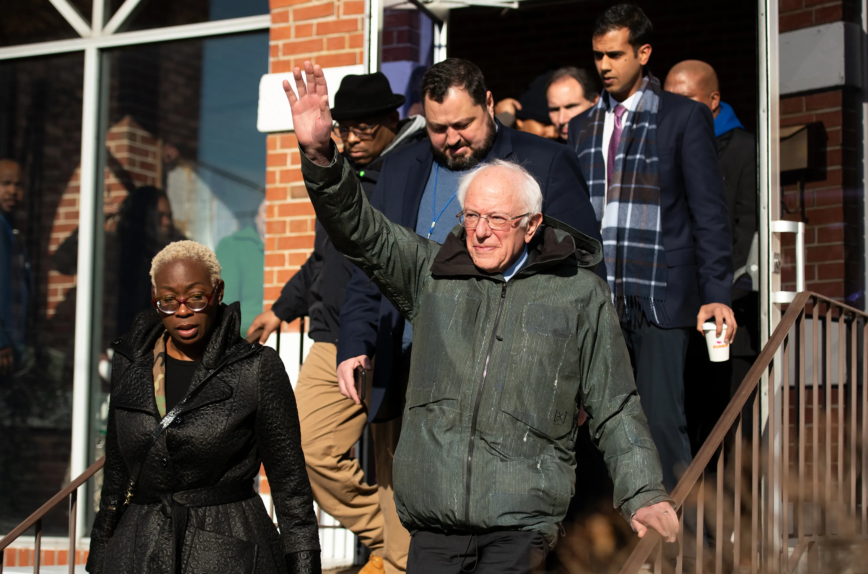 Bernie Sanders&nbsp;waves to the crowd after exiting Zion Baptist Church before the King Day at the Dome march and rally in Columbia, South Carolina, on Jan. 20.