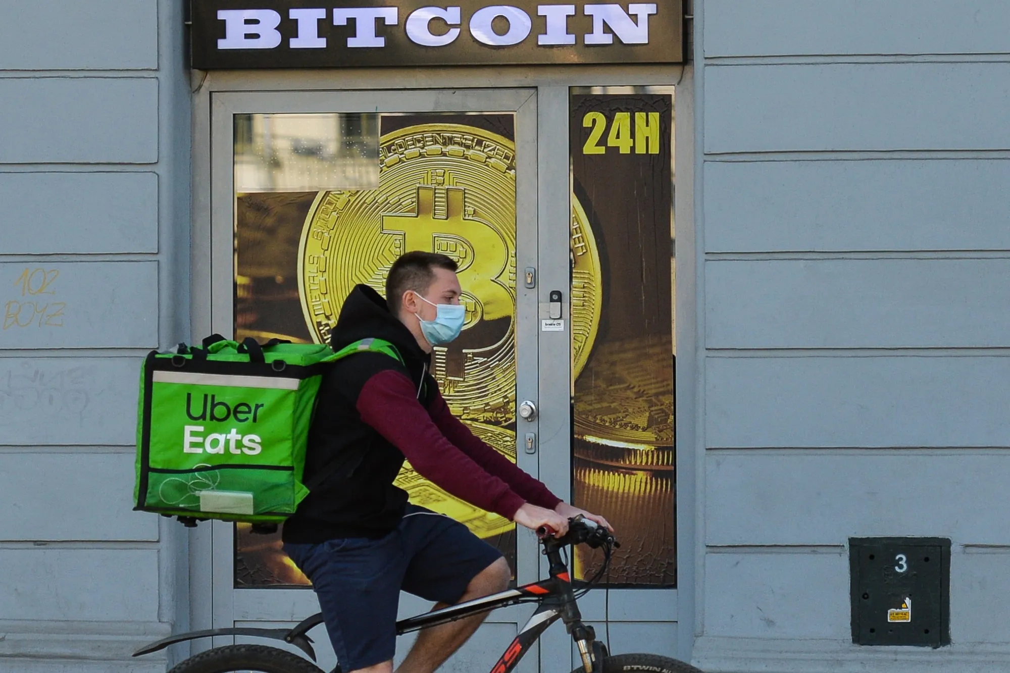 The money is in the tangibles during the coronavirus.&nbsp;Above: a Bitcoin exchange shop in Krakow.